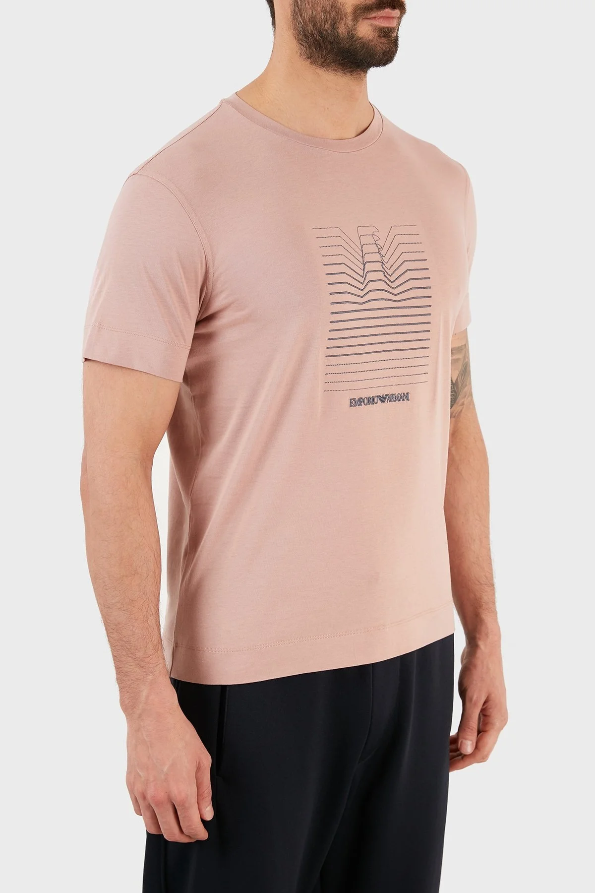 Emporio Armani Baskılı Bisiklet Yaka % 100 Pamuk Erkek T Shirt S 3K1TL8 1JULZ 0306 PUDRA - 4