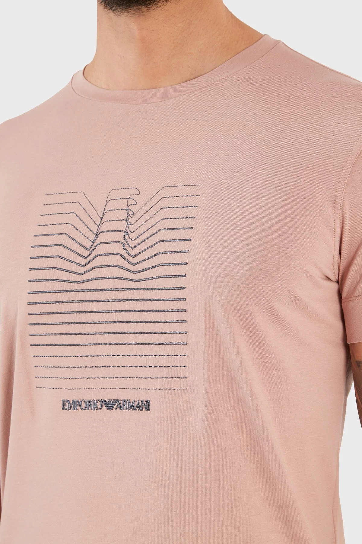 Emporio Armani Baskılı Bisiklet Yaka % 100 Pamuk Erkek T Shirt S 3K1TL8 1JULZ 0306 PUDRA - 6