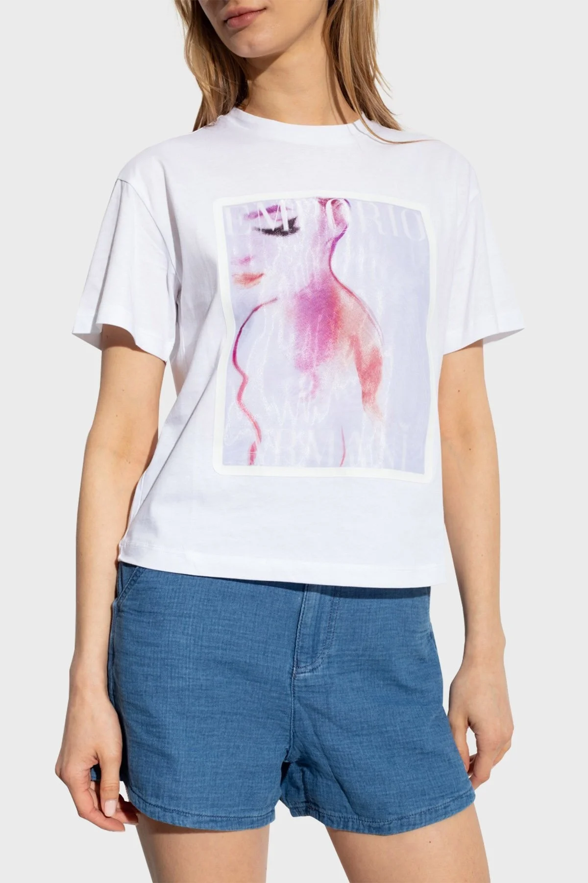 Emporio Armani Baskılı Bisiklet Yaka % 100 Pamuk Regular Fit Bayan T Shirt 3R2T8M 2JTAZ 0100 BEYAZ - 5