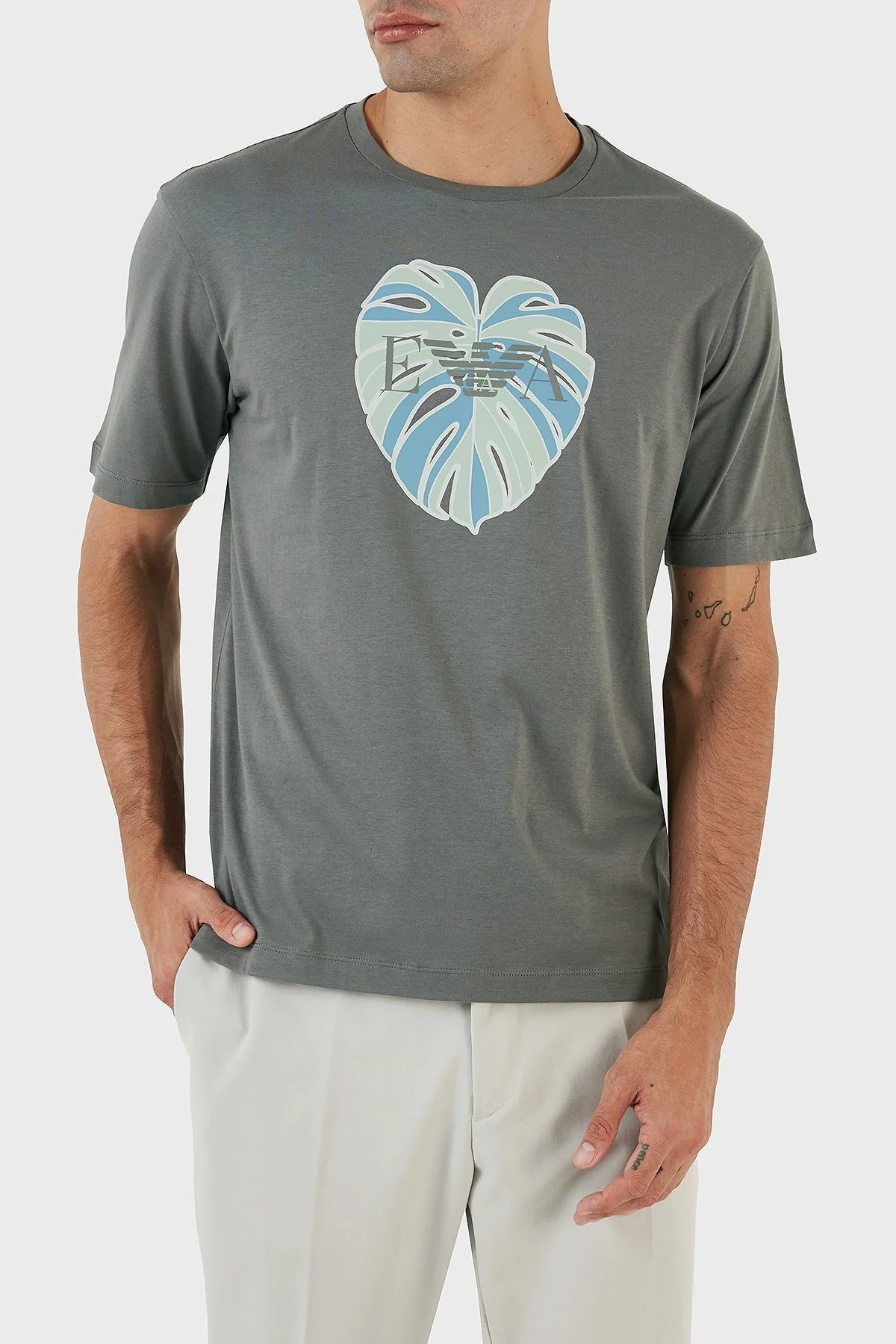 Emporio Armani Baskılı Bisiklet Yaka % 100 Pamuk Regular Fit Erkek T Shirt 3R1T6U 1JQ4Z 0630 ANTRASİT - 7