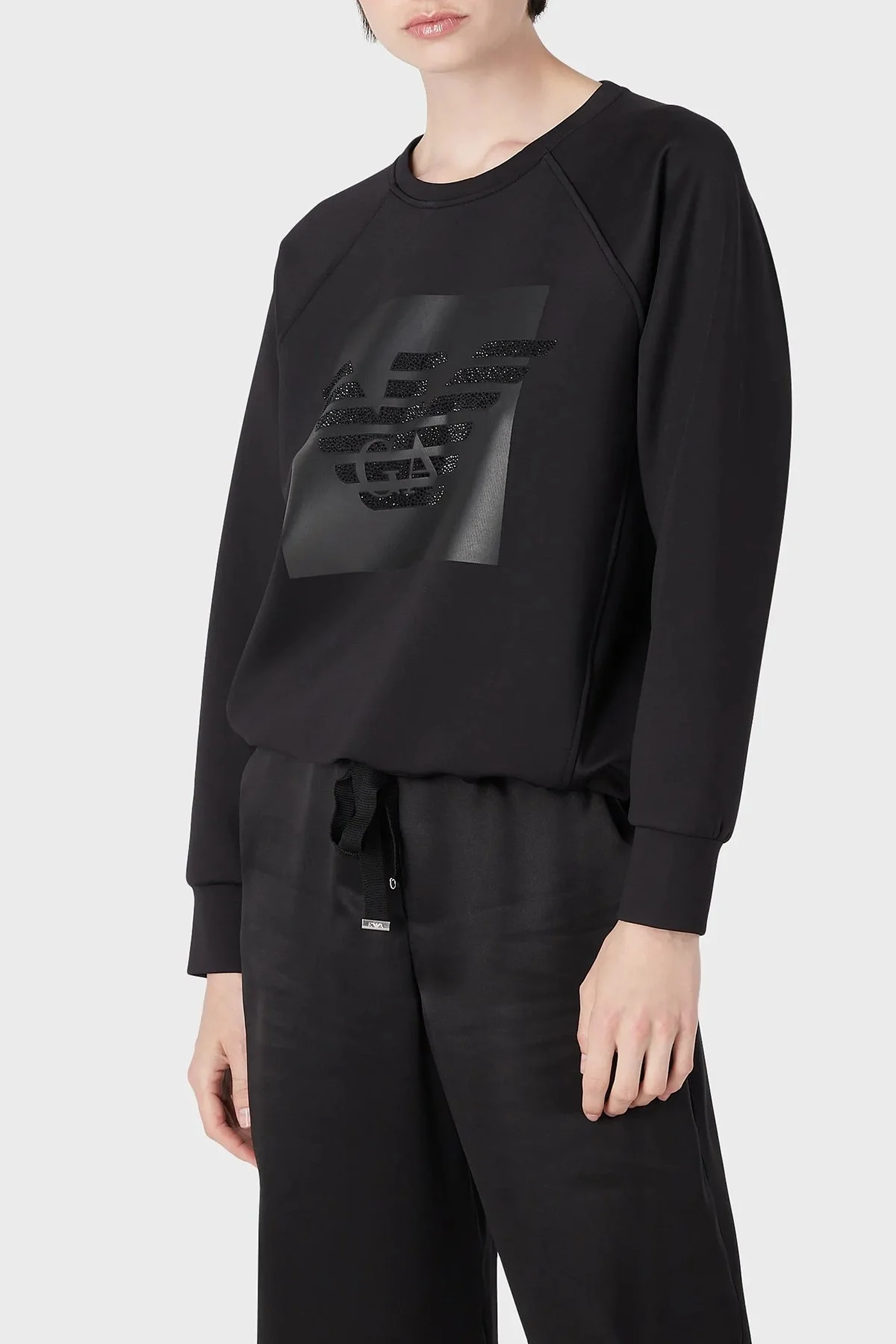 Emporio Armani Baskılı Büzgülü Loose Fit Bisiklet Yaka Bayan Sweat 3R2M7L 2JVLZ 0999 SİYAH - 2