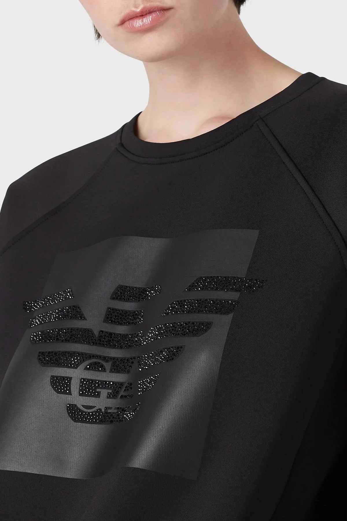 Emporio Armani Baskılı Büzgülü Loose Fit Bisiklet Yaka Bayan Sweat 3R2M7L 2JVLZ 0999 SİYAH - 5