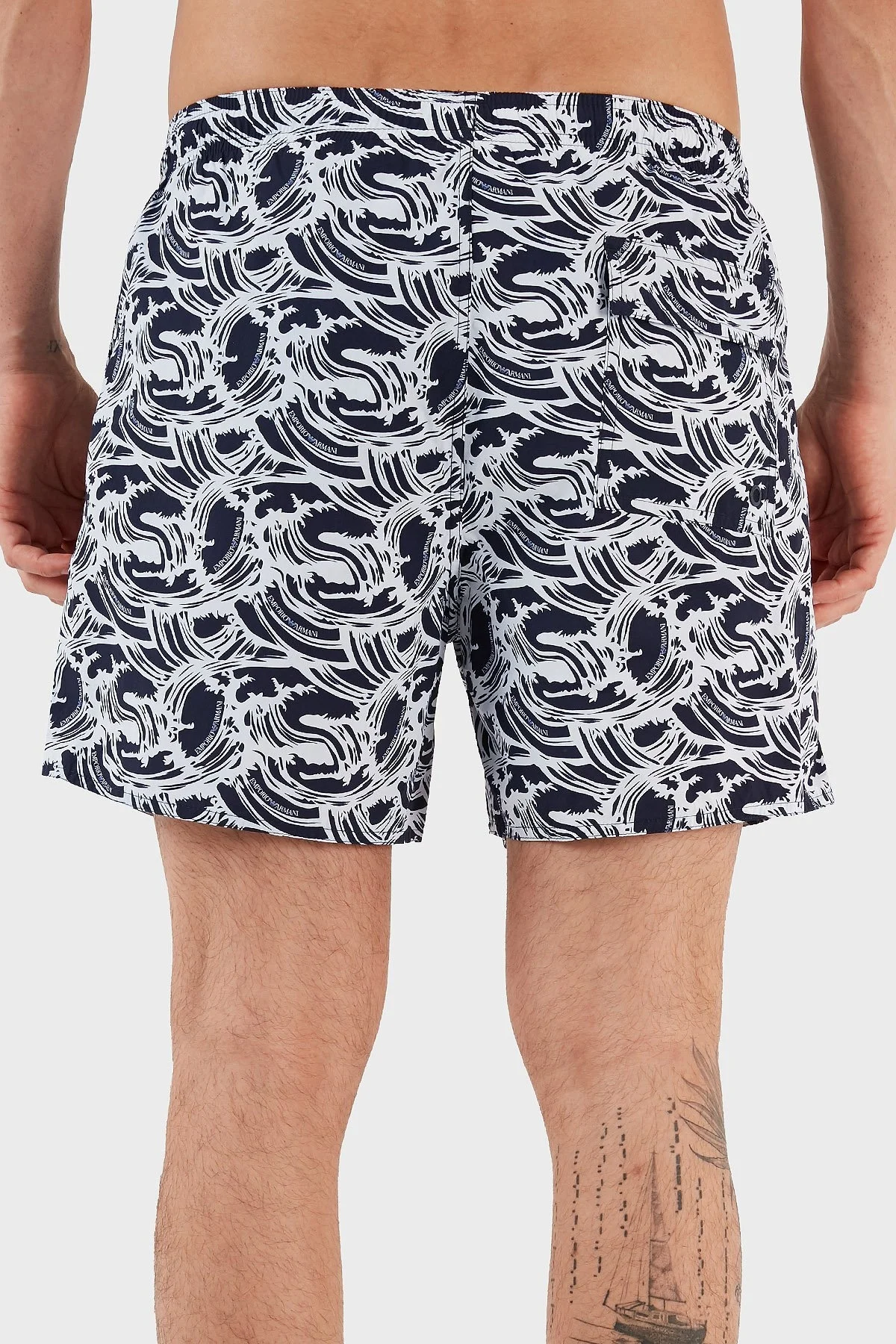 Emporio Armani Baskılı Deniz Şortu Belden Bağlamalı Erkek Mayo Short 211740 3R444 18636 LACİVERT - 6