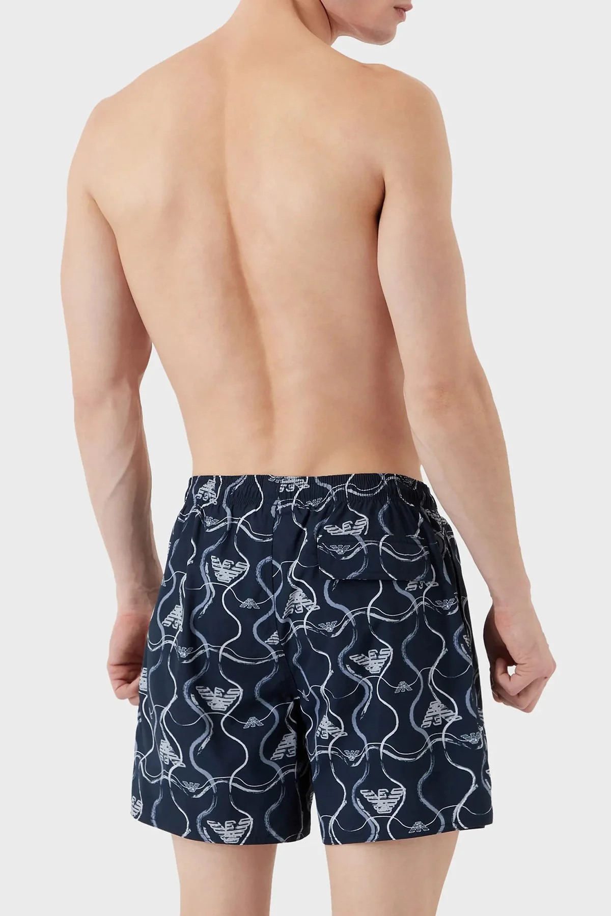 Emporio Armani Baskılı Deniz Şortu Belden Bağlamalı Erkek Mayo Short 211740 3R444 18736 LACİVERT - 2