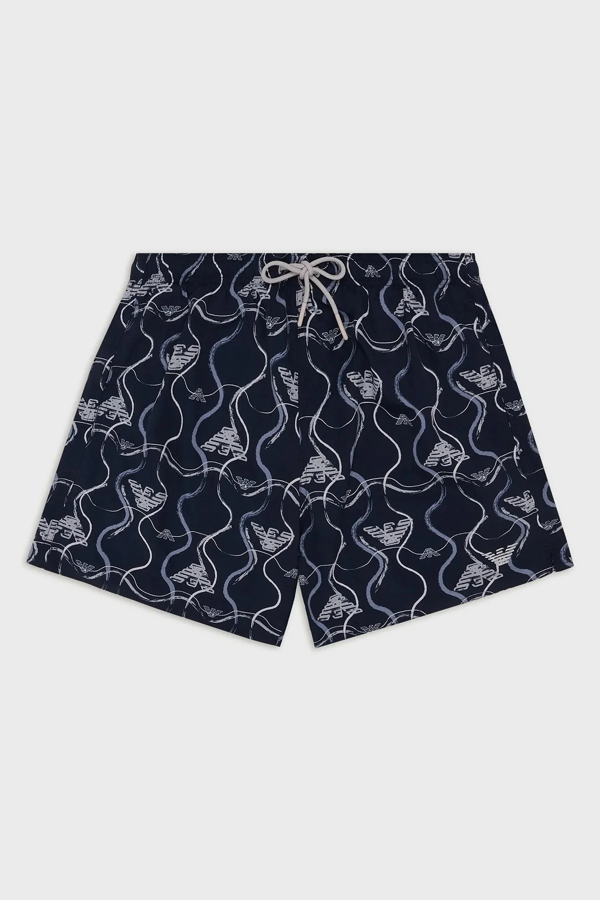 Emporio Armani Baskılı Deniz Şortu Belden Bağlamalı Erkek Mayo Short 211740 3R444 18736 LACİVERT - 4