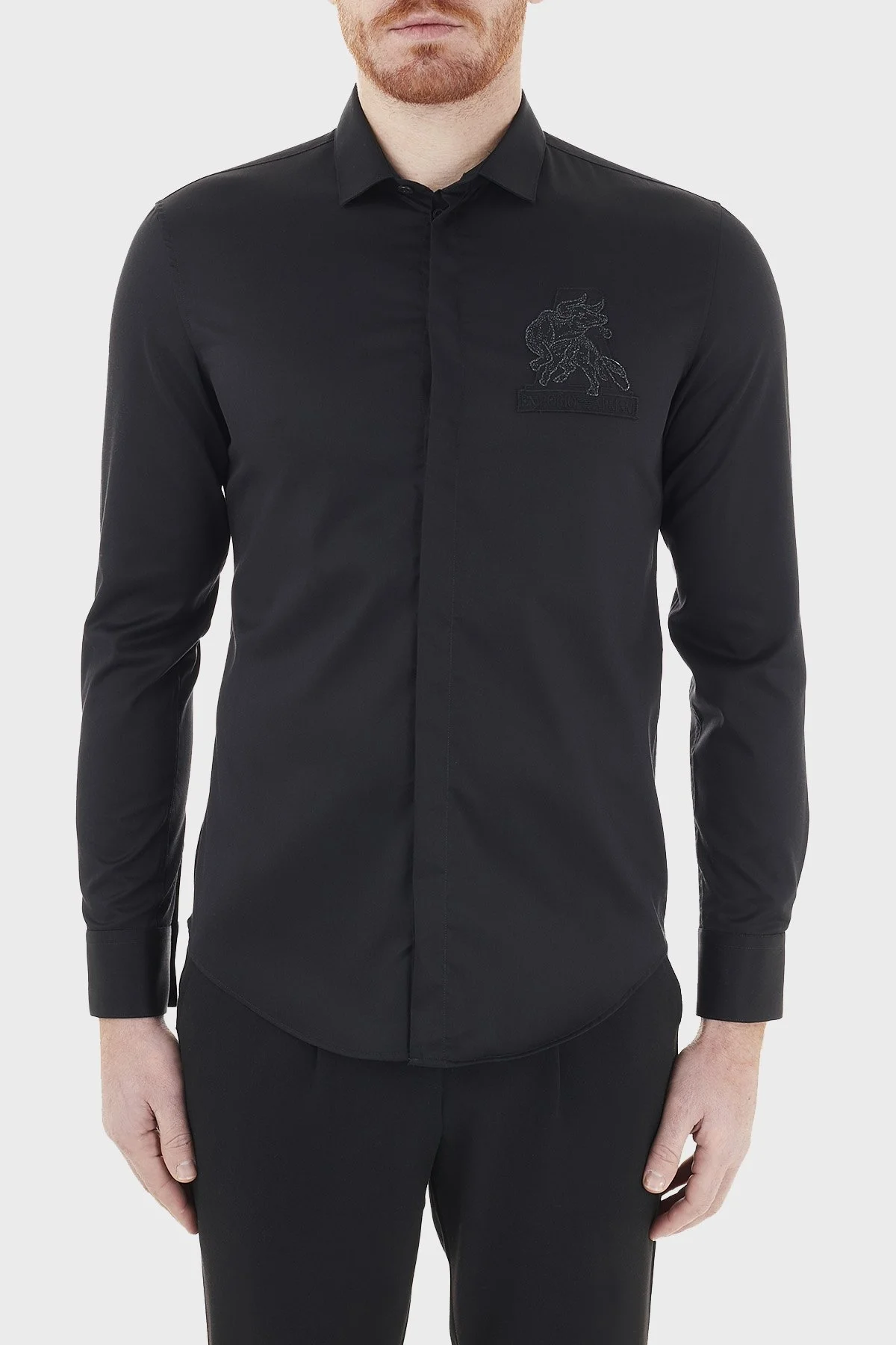 Emporio Armani Baskılı Düz Yaka Pamuklu Erkek Gömlek A1CC2P A140C 998 SİYAH - 1