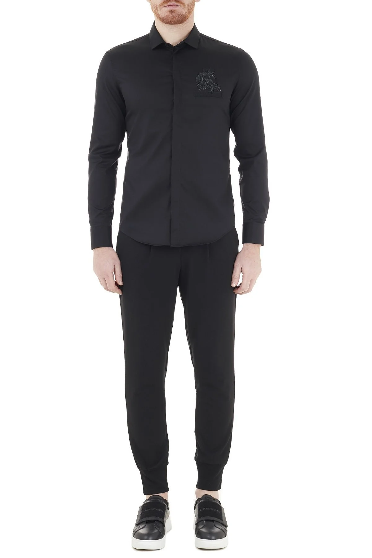Emporio Armani Baskılı Düz Yaka Pamuklu Erkek Gömlek A1CC2P A140C 998 SİYAH - 5