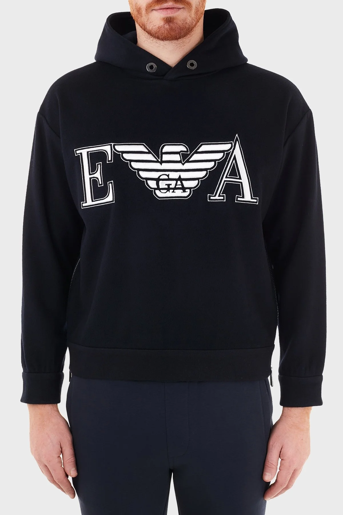 Emporio Armani Baskılı Kapüşonlu Yünlü Erkek Sweat 6H1M81 1NXQZ 0920 LACİVERT - 1