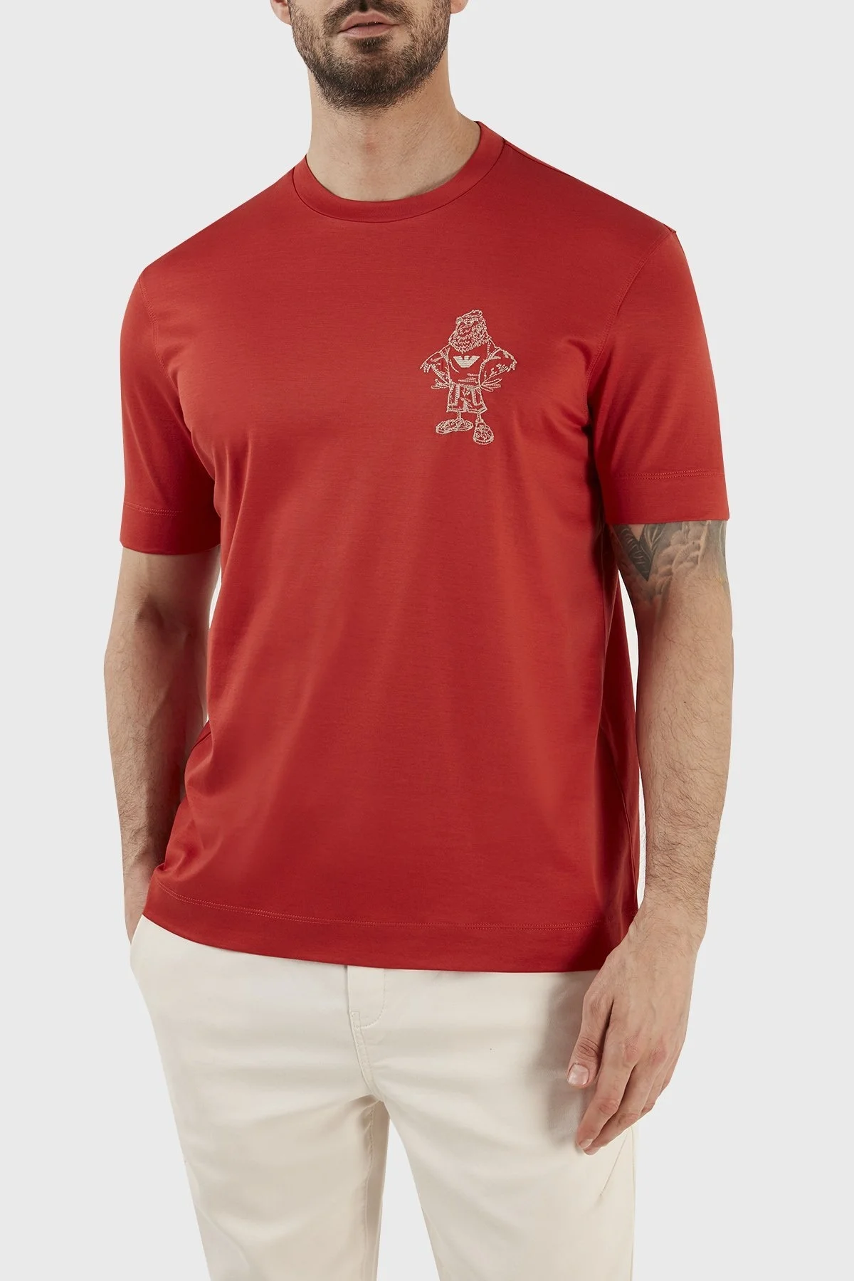 Emporio Armani Baskılı Pamuk Karışımlı Bisiklet Yaka Regular Fit Erkek T Shirt 3R1TU2 1JUVZ 0261 KIRMIZI - 1