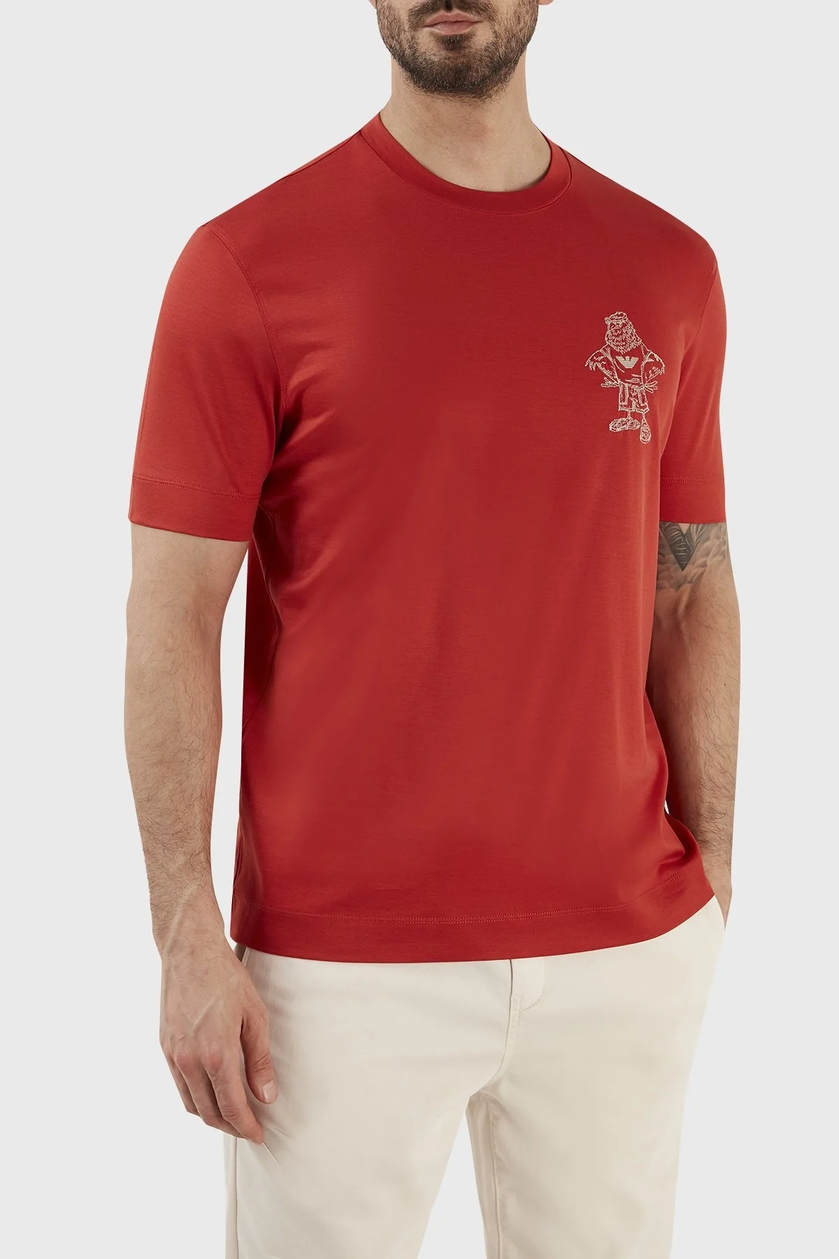 Emporio Armani Baskılı Pamuk Karışımlı Bisiklet Yaka Regular Fit Erkek T Shirt 3R1TU2 1JUVZ 0261 KIRMIZI - 2