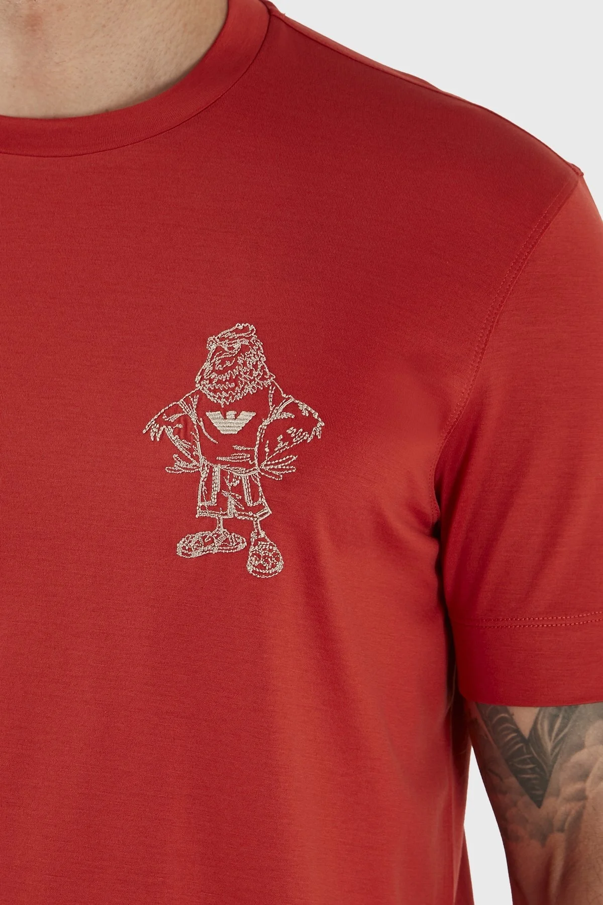 Emporio Armani Baskılı Pamuk Karışımlı Bisiklet Yaka Regular Fit Erkek T Shirt 3R1TU2 1JUVZ 0261 KIRMIZI - 3