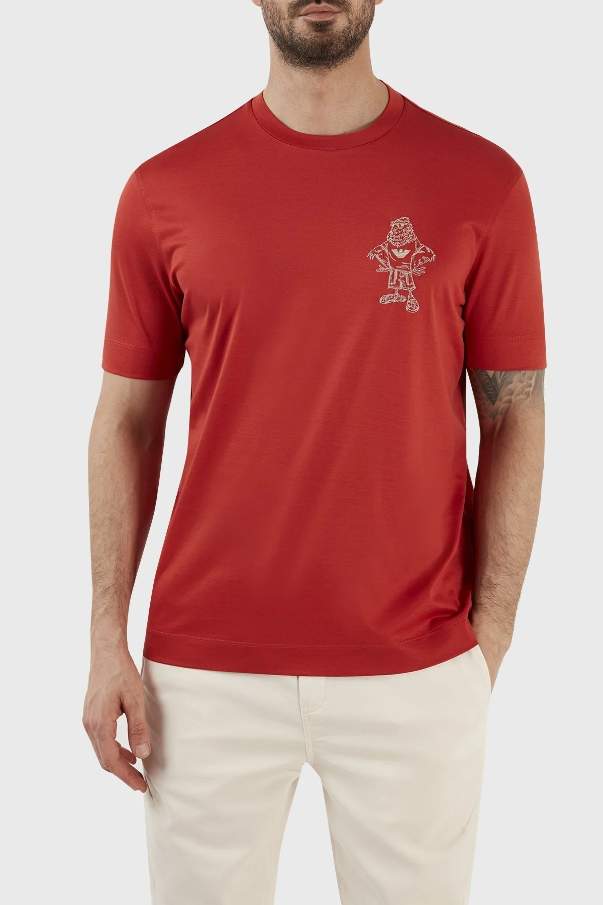 Emporio Armani Baskılı Pamuk Karışımlı Bisiklet Yaka Regular Fit Erkek T Shirt 3R1TU2 1JUVZ 0261 KIRMIZI - 5