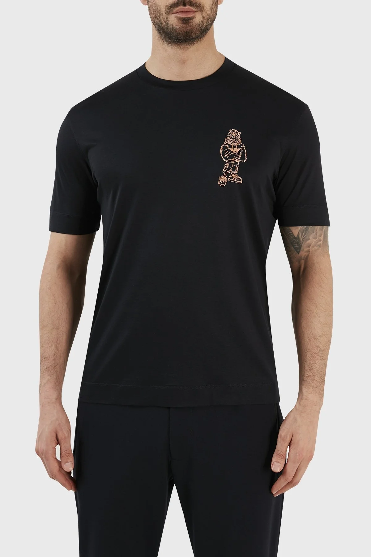 Emporio Armani Baskılı Pamuk Karışımlı Bisiklet Yaka Regular Fit Erkek T Shirt 3R1TU2 1JUVZ 0920 LACİVERT - 1