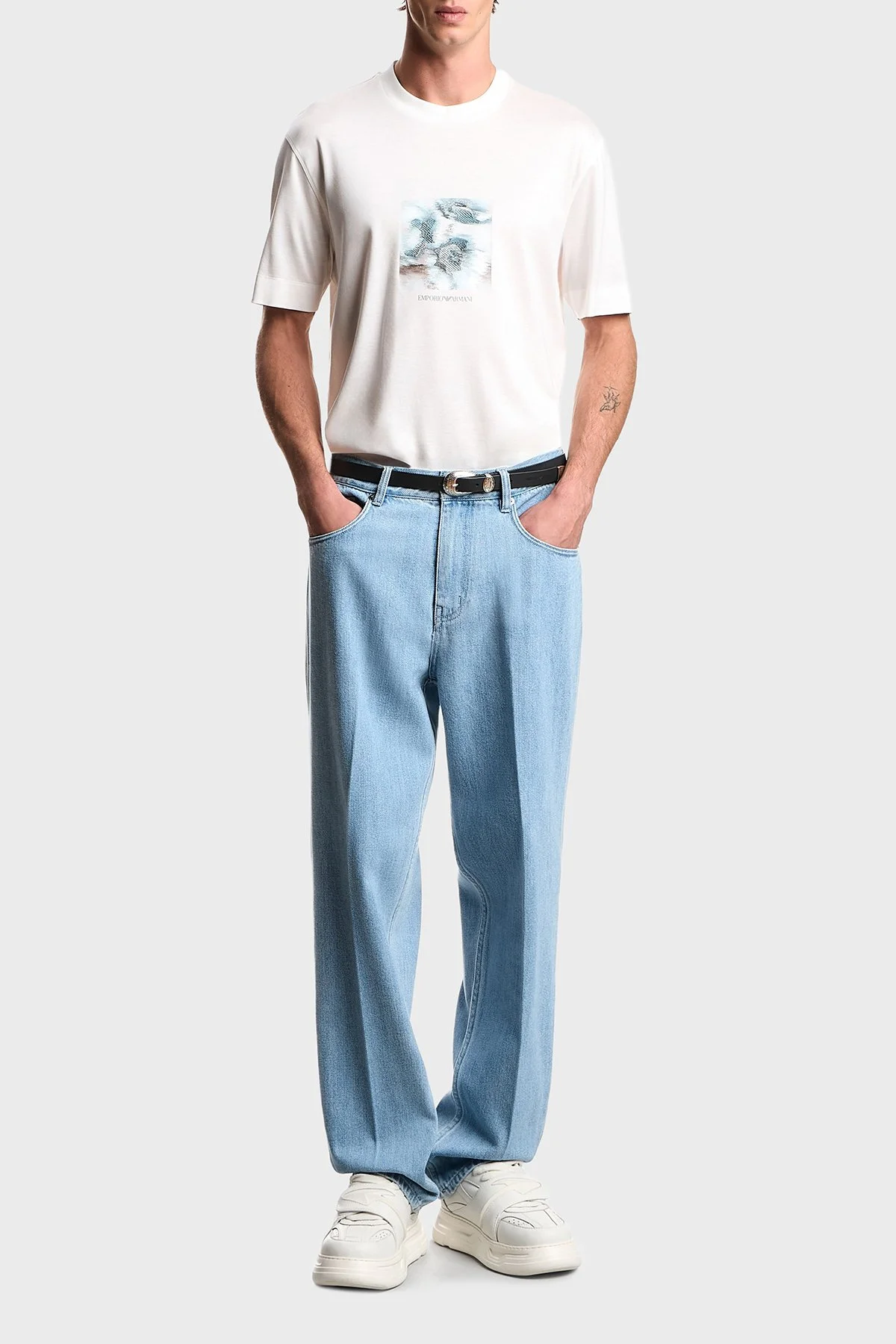 Emporio Armani Baskılı Pamuk Karışımlı Regular Fit Bisiklet Yaka Erkek T Shirt EM005272 AF10017 U0003 BEYAZ - 2