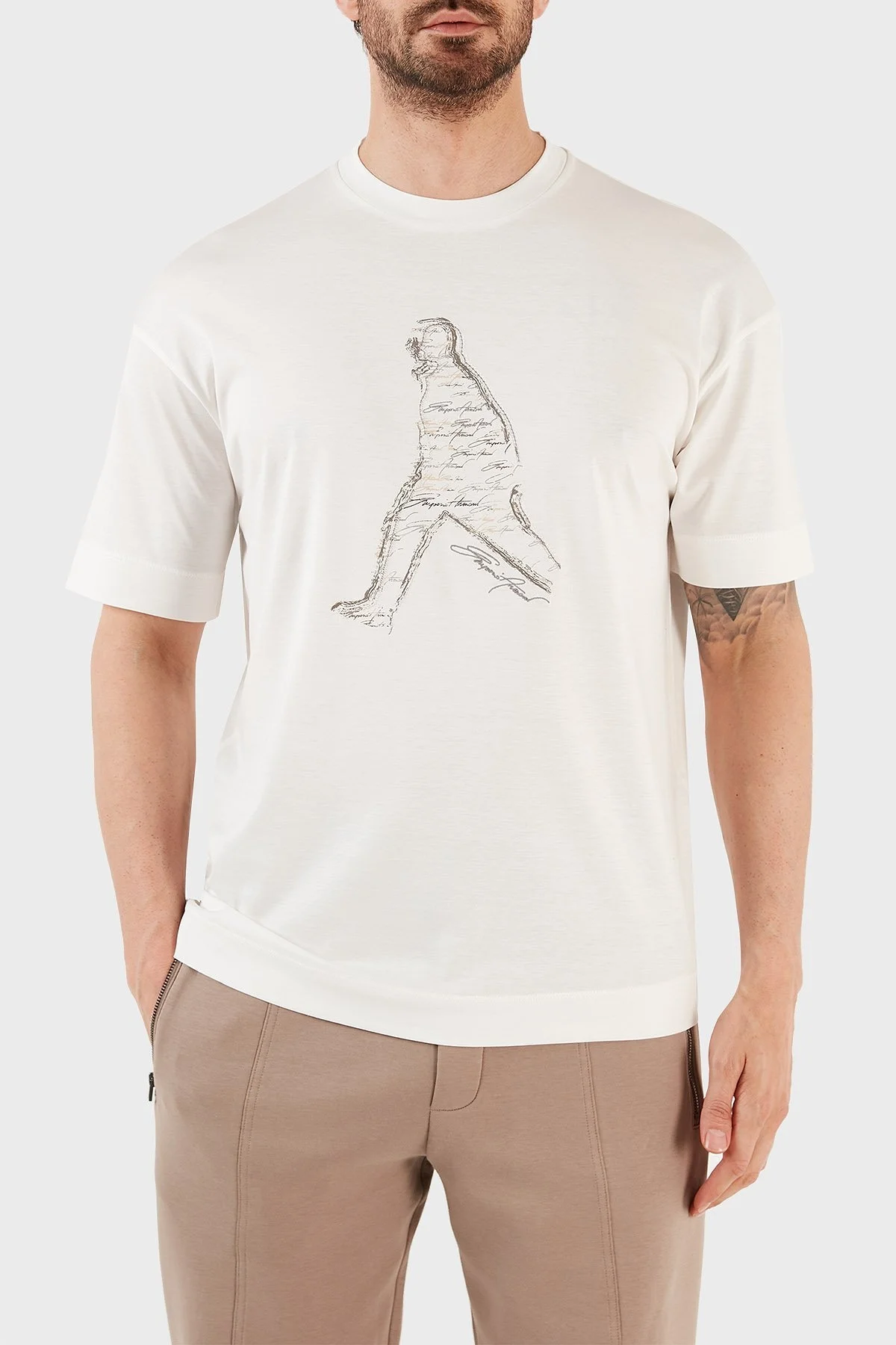 Emporio Armani Baskılı Pamuklu Regular Fit Bisiklet Yaka Erkek T Shirt 3R1TT9 1JUVZ 0101 BEYAZ - 1