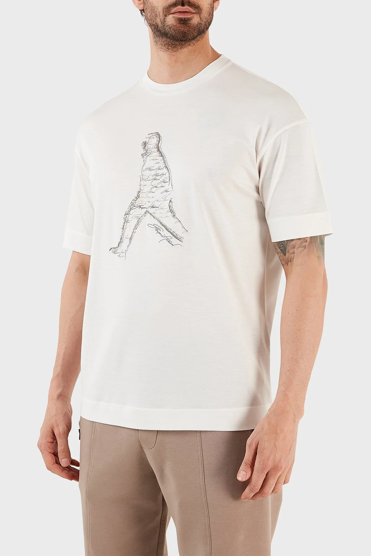 Emporio Armani Baskılı Pamuklu Regular Fit Bisiklet Yaka Erkek T Shirt 3R1TT9 1JUVZ 0101 BEYAZ - 3