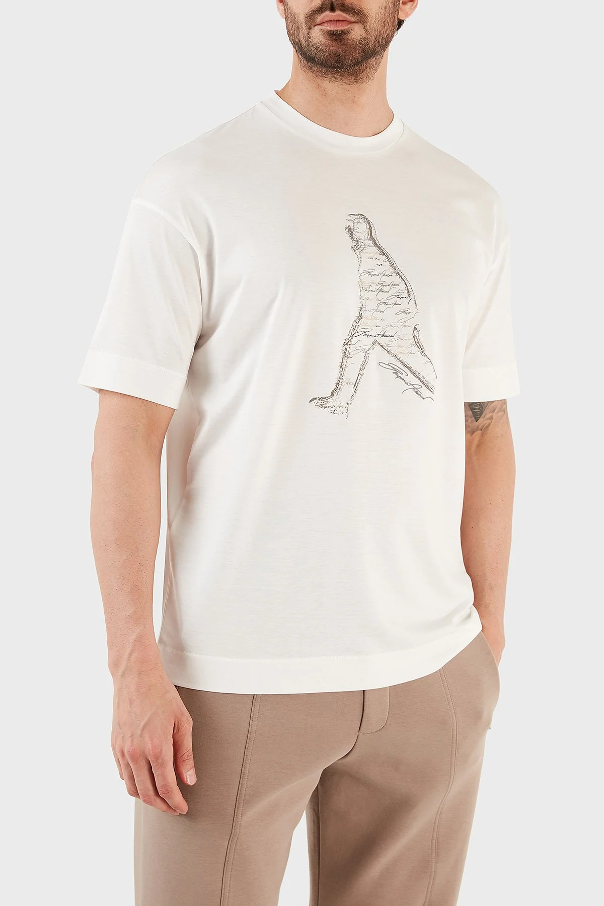 Emporio Armani Baskılı Pamuklu Regular Fit Bisiklet Yaka Erkek T Shirt 3R1TT9 1JUVZ 0101 BEYAZ - 2