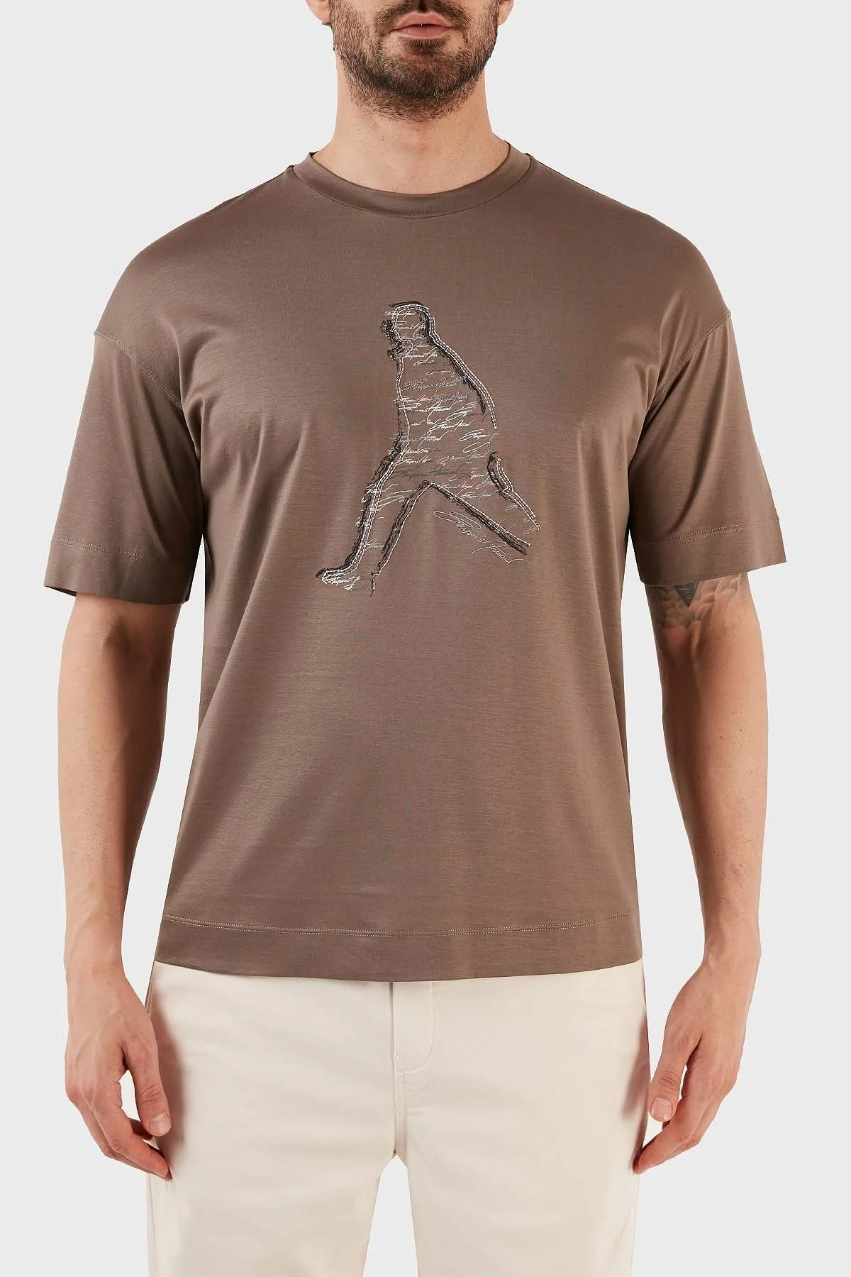 Emporio Armani Baskılı Pamuklu Regular Fit Bisiklet Yaka Erkek T Shirt 3R1TT9 1JUVZ 0440 TOPRAK - 1