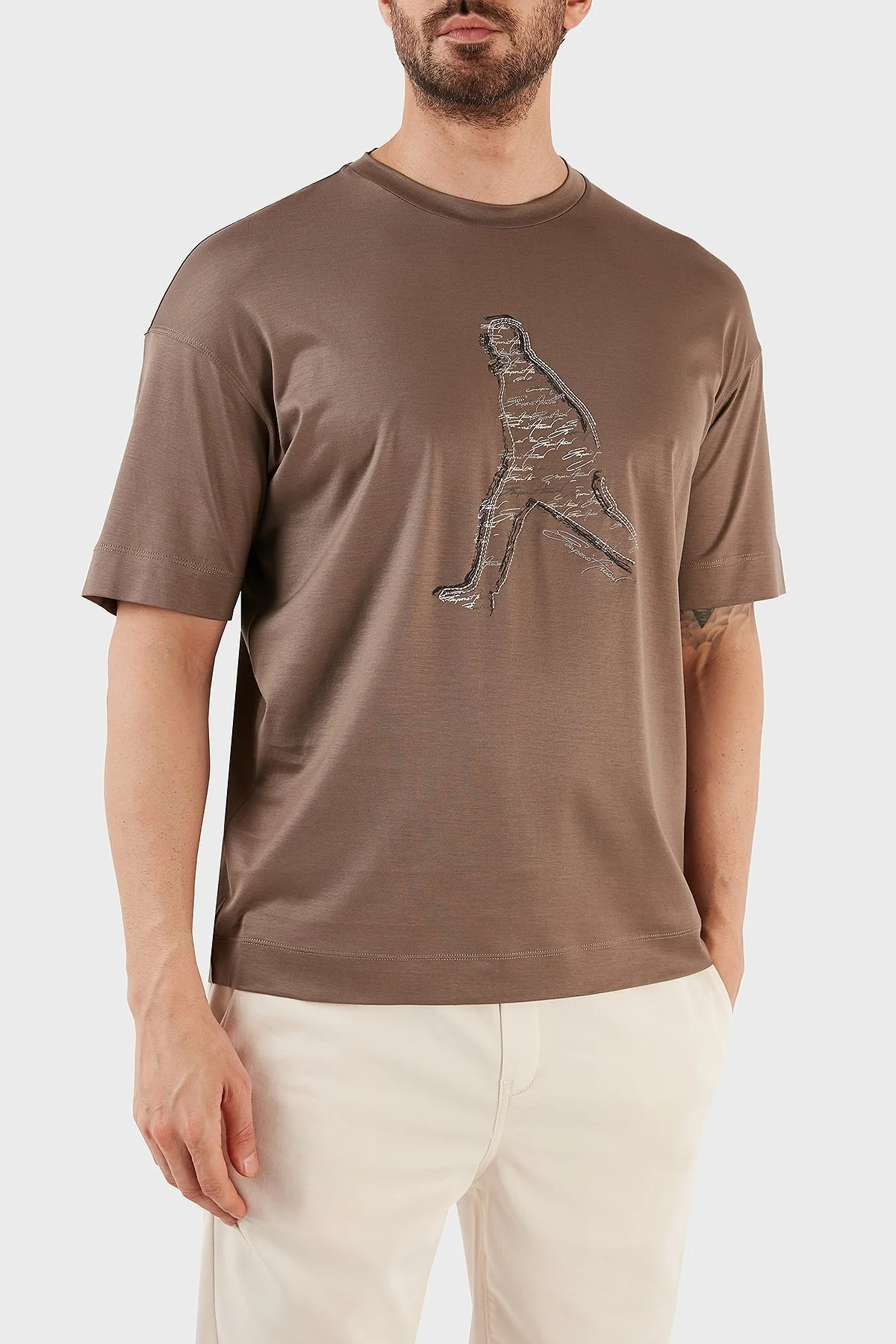 Emporio Armani Baskılı Pamuklu Regular Fit Bisiklet Yaka Erkek T Shirt 3R1TT9 1JUVZ 0440 TOPRAK - 3