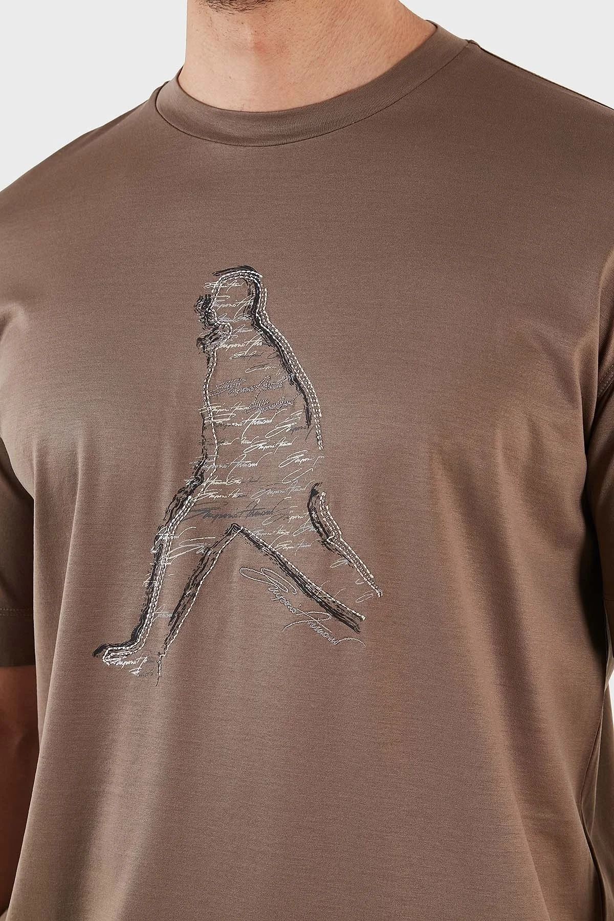 Emporio Armani Baskılı Pamuklu Regular Fit Bisiklet Yaka Erkek T Shirt 3R1TT9 1JUVZ 0440 TOPRAK - 4