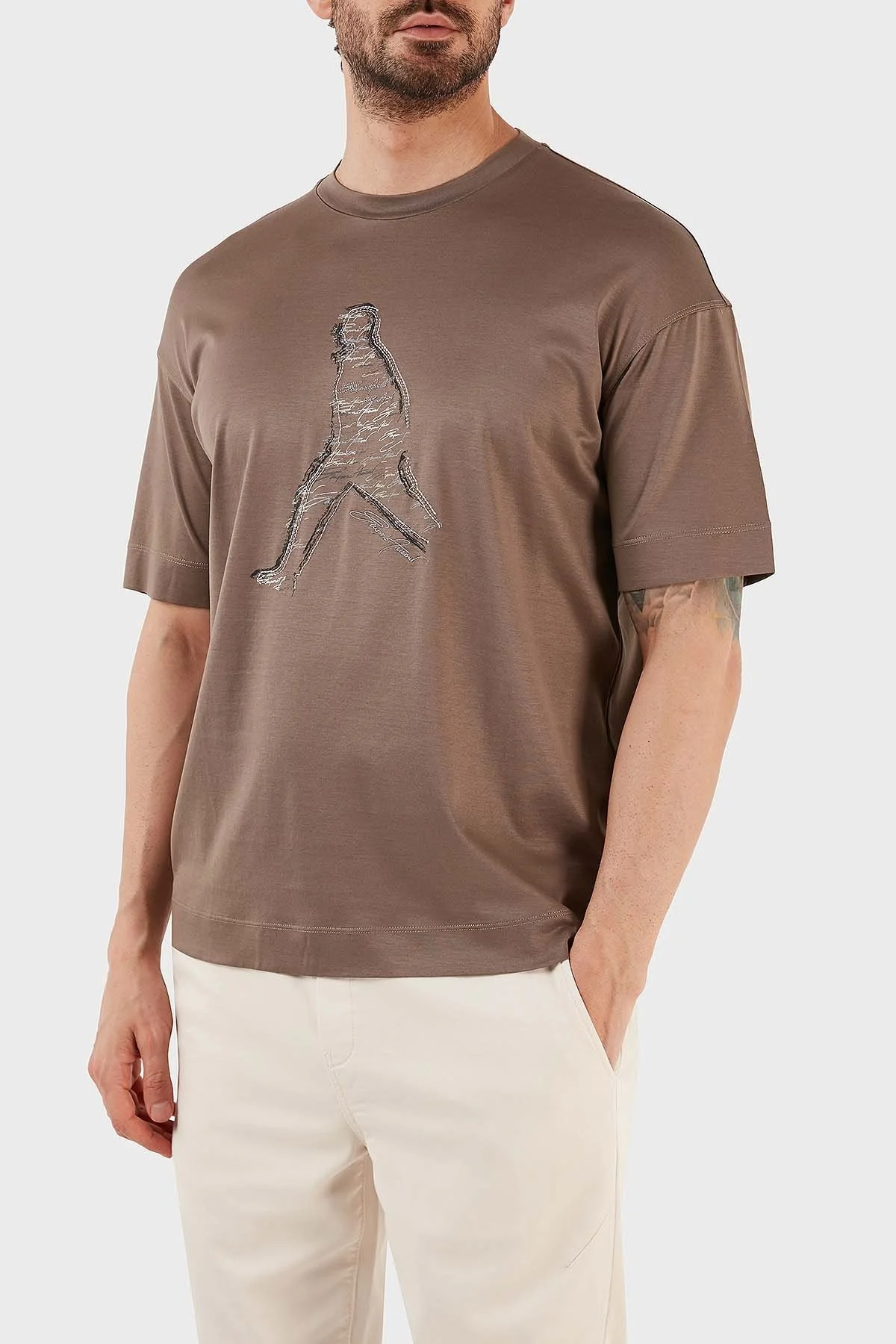 Emporio Armani Baskılı Pamuklu Regular Fit Bisiklet Yaka Erkek T Shirt 3R1TT9 1JUVZ 0440 TOPRAK - 2