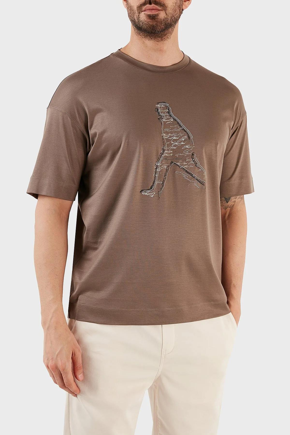 Emporio Armani Baskılı Pamuklu Regular Fit Bisiklet Yaka Erkek T Shirt 3R1TT9 1JUVZ 0440 TOPRAK - 3