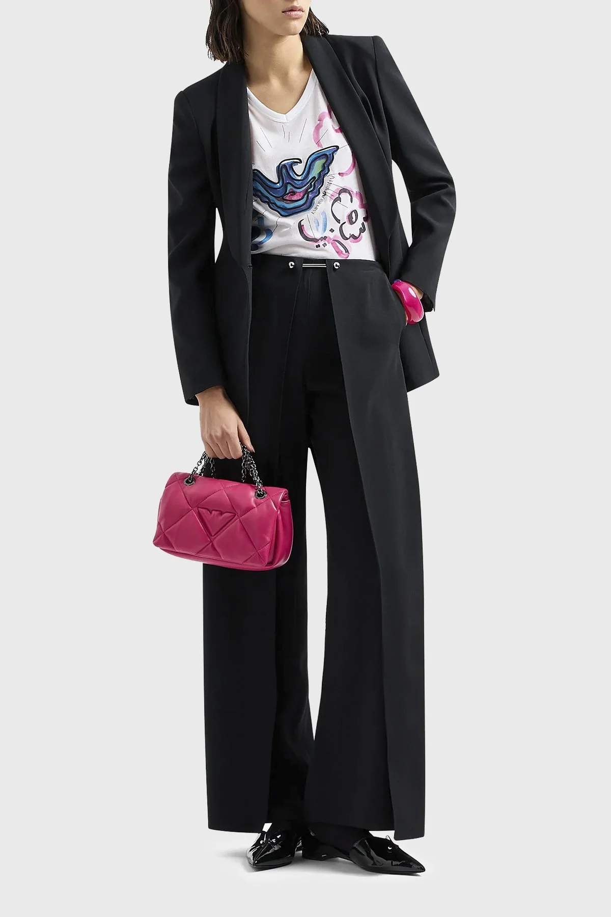 Emporio Armani Baskılı Pamuklu Regular Fit V Yaka Kadın T Shirt 3D2T8F 2JTAZ 0100 BEYAZ - 2