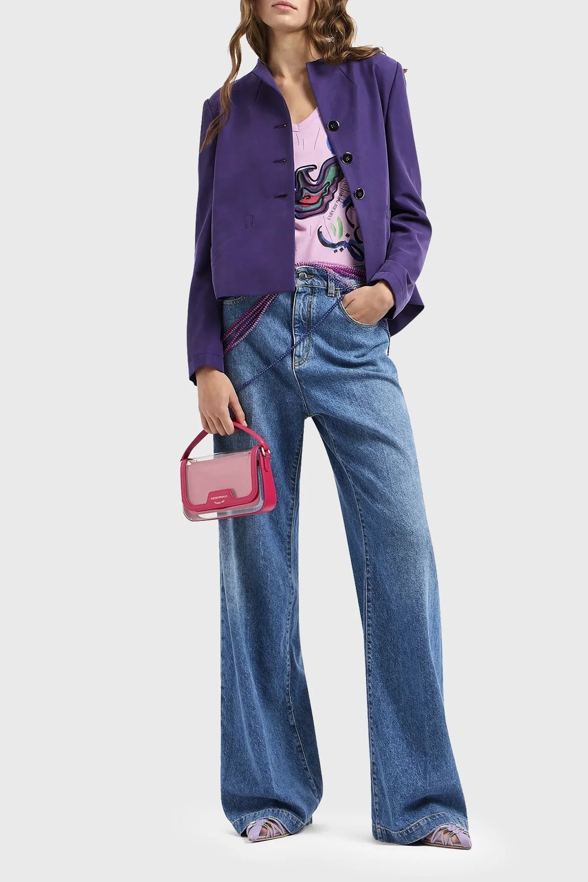 Emporio Armani Baskılı Pamuklu Regular Fit V Yaka Bayan T Shirt 3D2T8F 2JTAZ 0824 PEMBE - 2