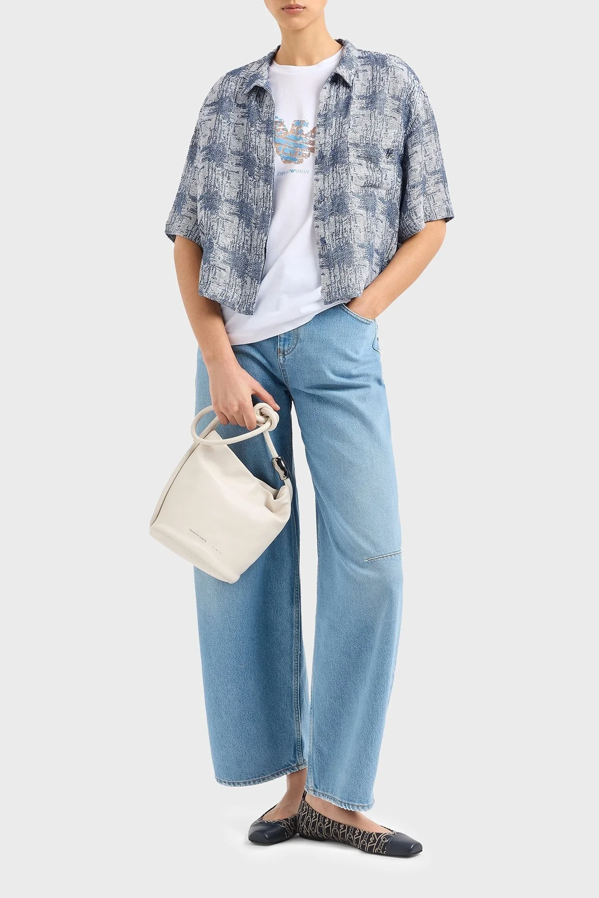 Emporio Armani Baskılı Regular Fit Pamuklu Bisiklet Yaka Bayan T Shirt EW000904 AF12601 F0024 BEYAZ - 7