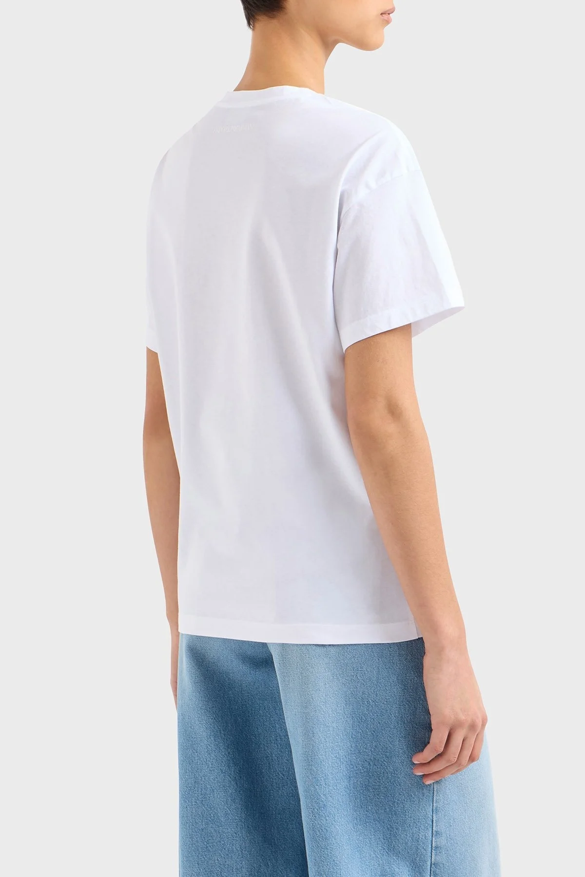 Emporio Armani Baskılı Regular Fit Pamuklu Bisiklet Yaka Bayan T Shirt EW000904 AF12601 F0024 BEYAZ - 8