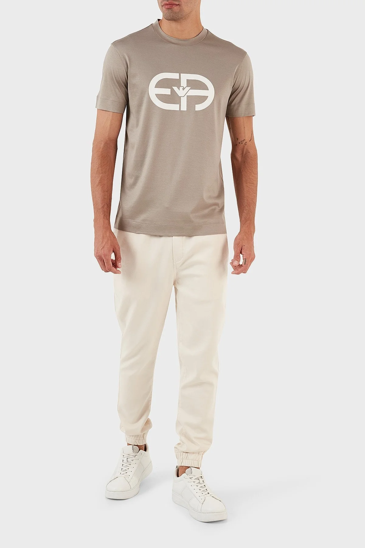 Emporio Armani Baskılı Slim Fit Bisiklet Yaka Erkek T Shirt 8N1TF6 1JUVZ 0643 BEJ - 5