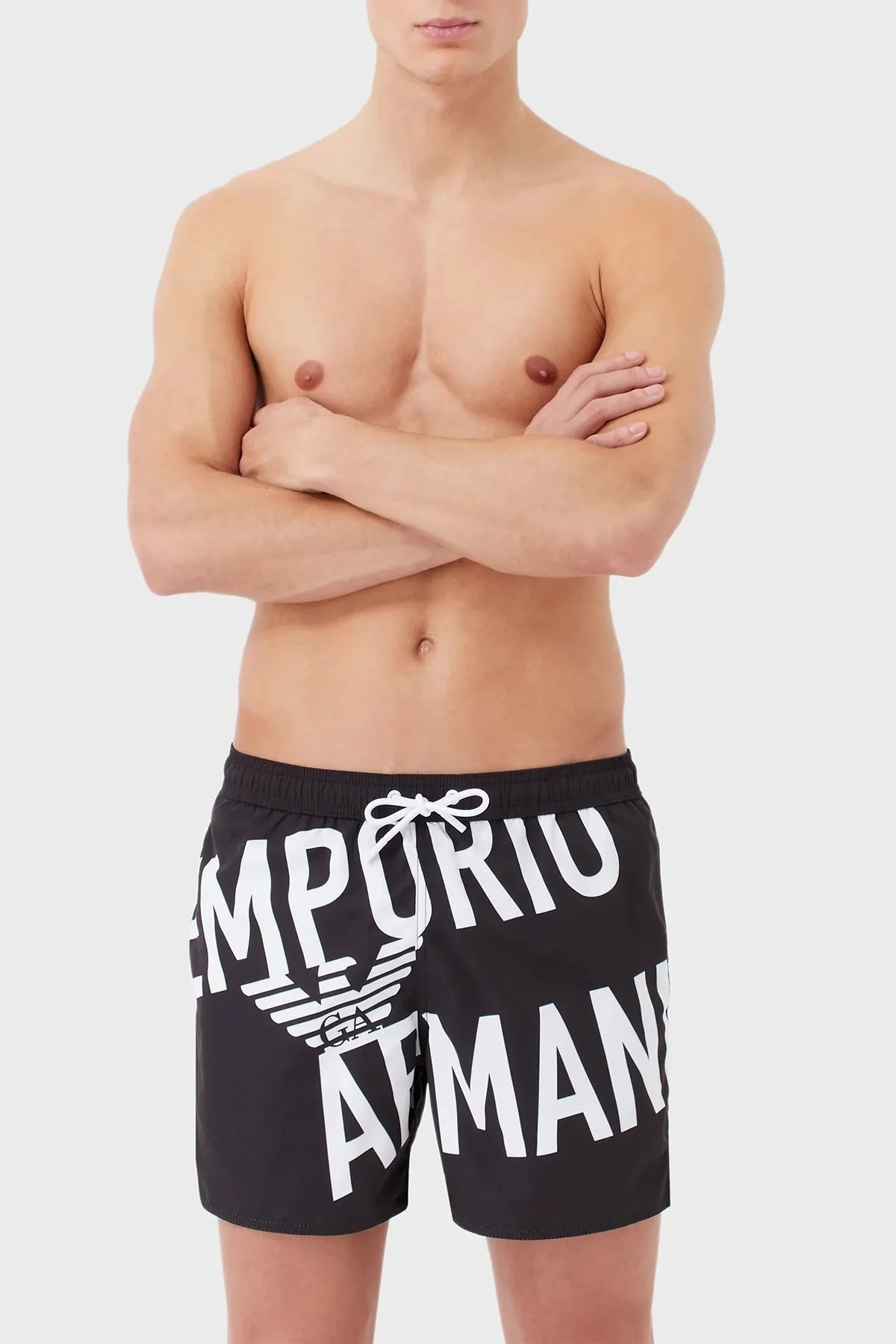 Emporio Armani Belden Bağlamalı Deniz Şortu Regular Fit Cepli Erkek Mayo Short 211740 3R424 21921 SİYAH - 1