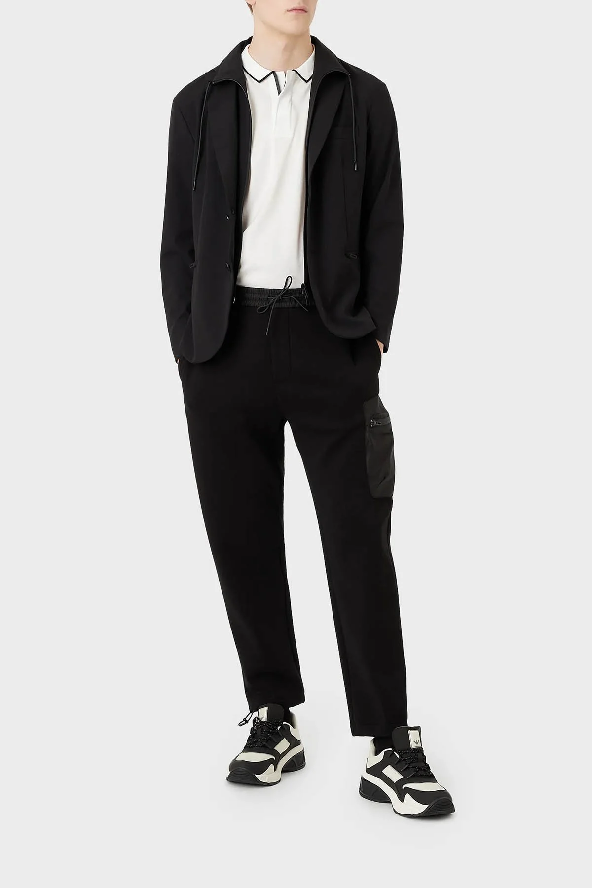 Emporio Armani Belden Bağlamalı Nefes Alabilen Çift Katmanlı Cepli Jogger Erkek Pantolon 3R1PZ1 1JHSZ 0999 SİYAH - 1