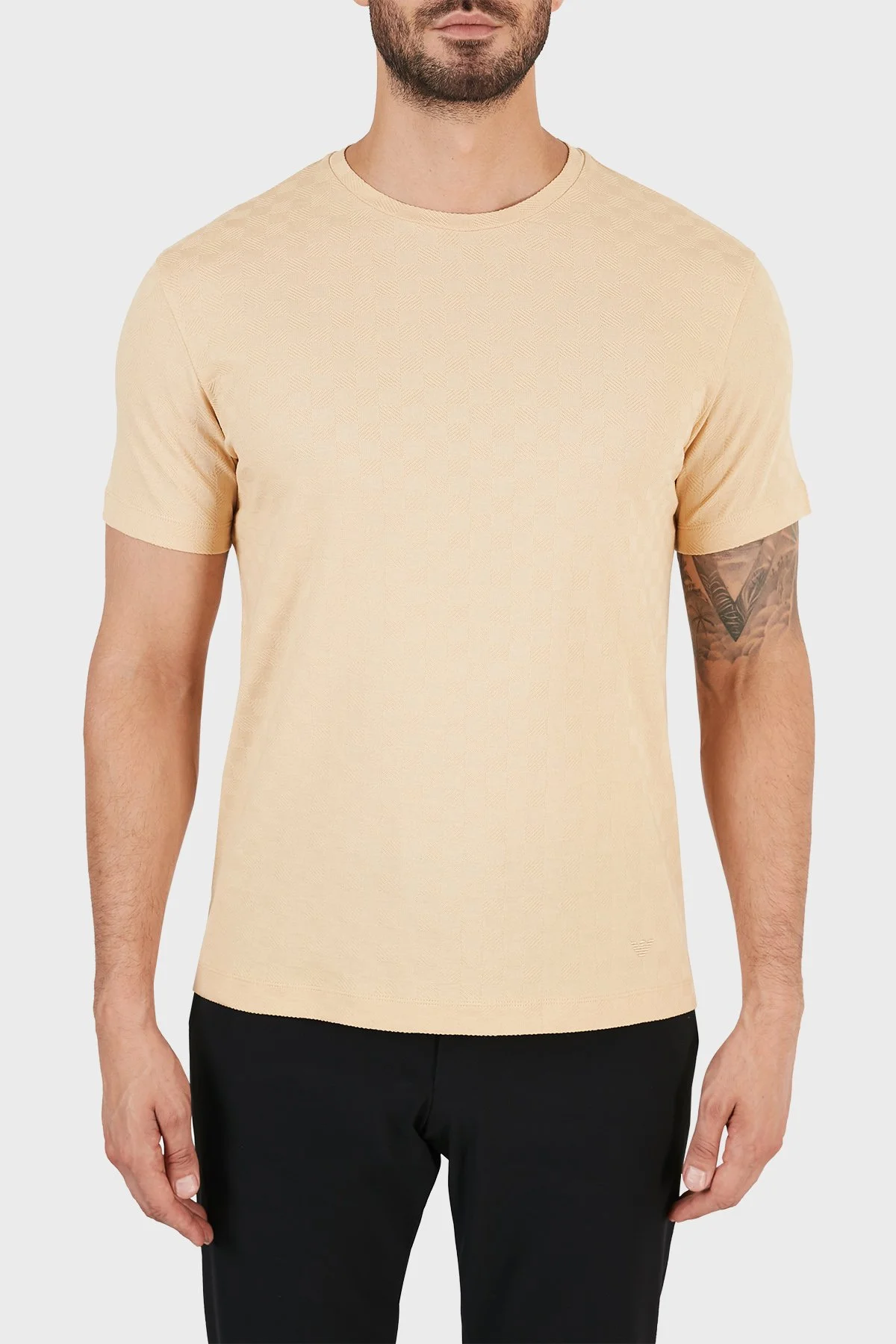 Emporio Armani Bisiklet Yaka % 100 Pamuk Erkek T Shirt 3K1T7P 1JM8Z 0112 BEJ - 1