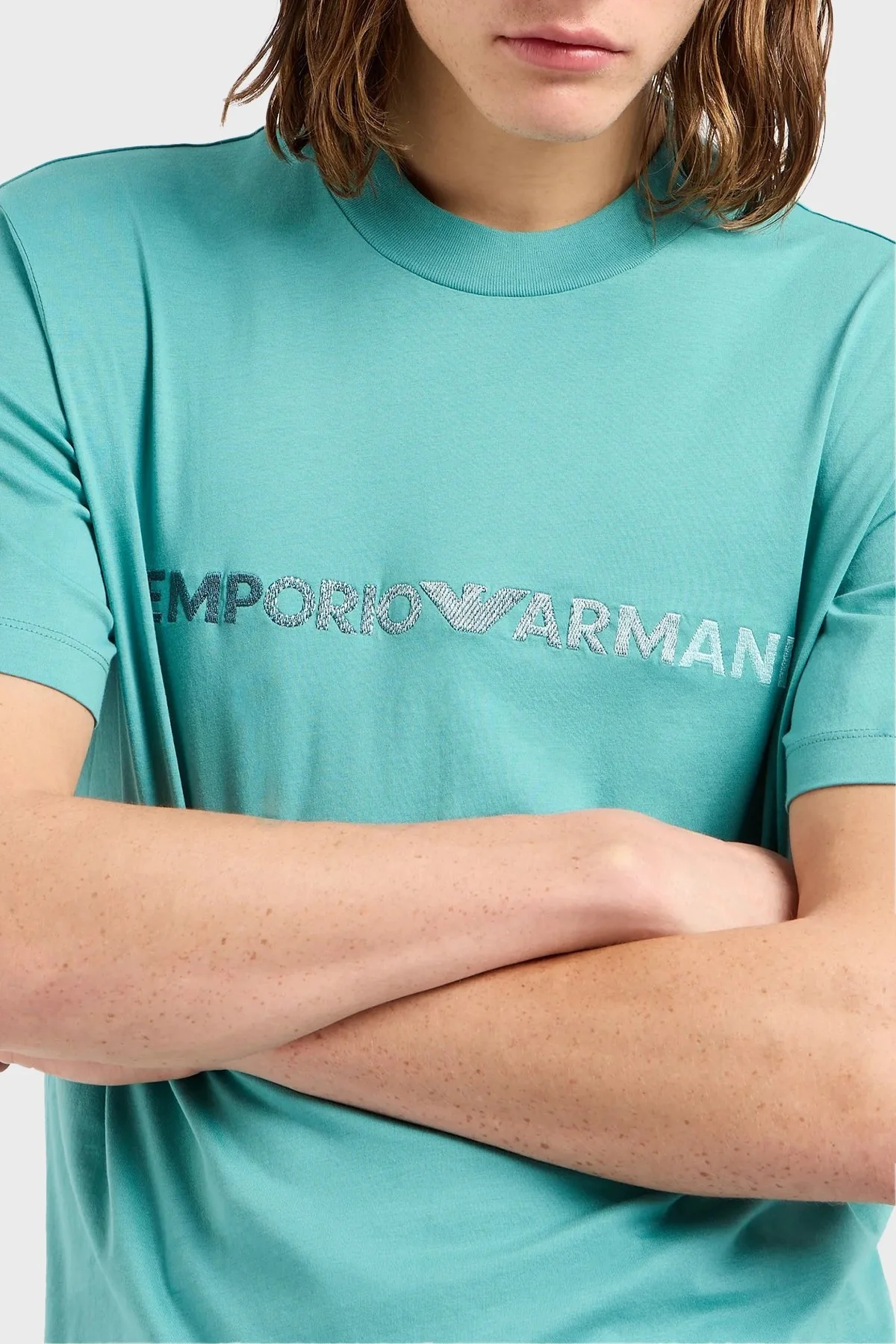 Emporio Armani Bisiklet Yaka % 100 Pamuk Regular Fit Erkek T Shirt 3D1TG3 1JPZZ 0758 TURKUAZ - 7