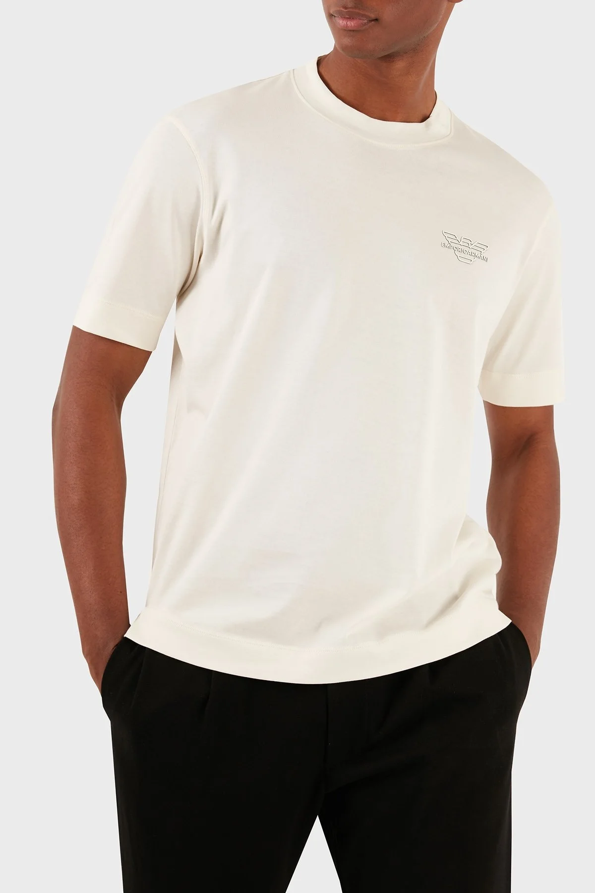 Emporio Armani Bisiklet Yaka % 100 Pamuk Regular Fit Erkek T Shirt 3D1TH3 1JOCZ 01A6 EKRU - 5