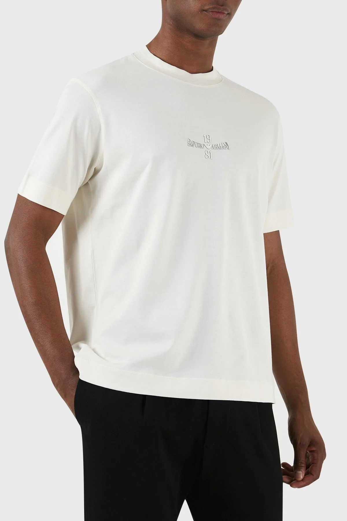 Emporio Armani Bisiklet Yaka % 100 Pamuk Regular Fit Erkek T Shirt 3D1TH3 1JOCZ 01A7 EKRU - 4