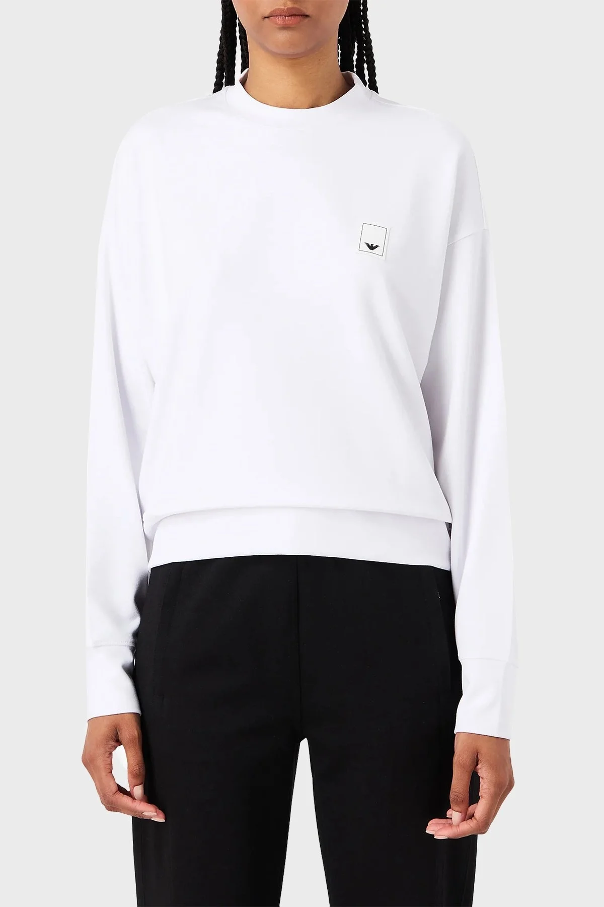 Emporio Armani Bisiklet Yaka Logolu Relaxed Fit Bayan Sweat 6R2M8R 2JIEZ 0100 BEYAZ - 1