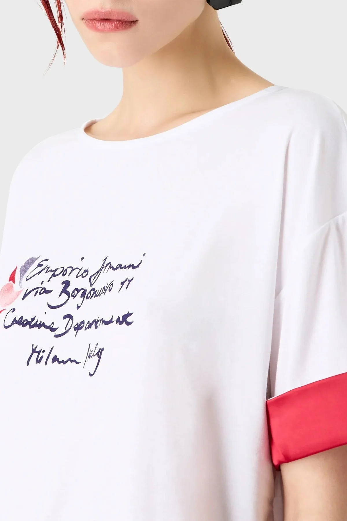 Emporio Armani Bisiklet Yaka Streç Jarse Bayan T Shirt 6R2T8B 2JFJZ 0100 BEYAZ - 4