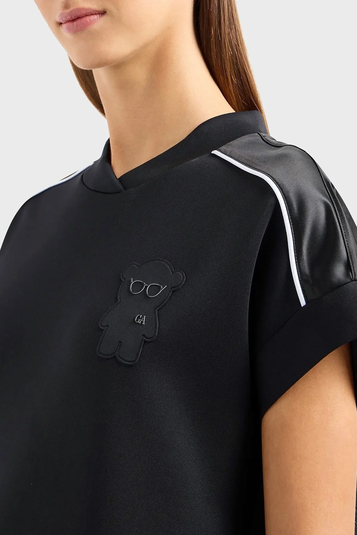 Emporio Armani Cepli Kontrast Şeritli Armalı Parlak İnterlok Bayan Elbise 6R2A7J 2JVLZ 0999 SİYAH - 4