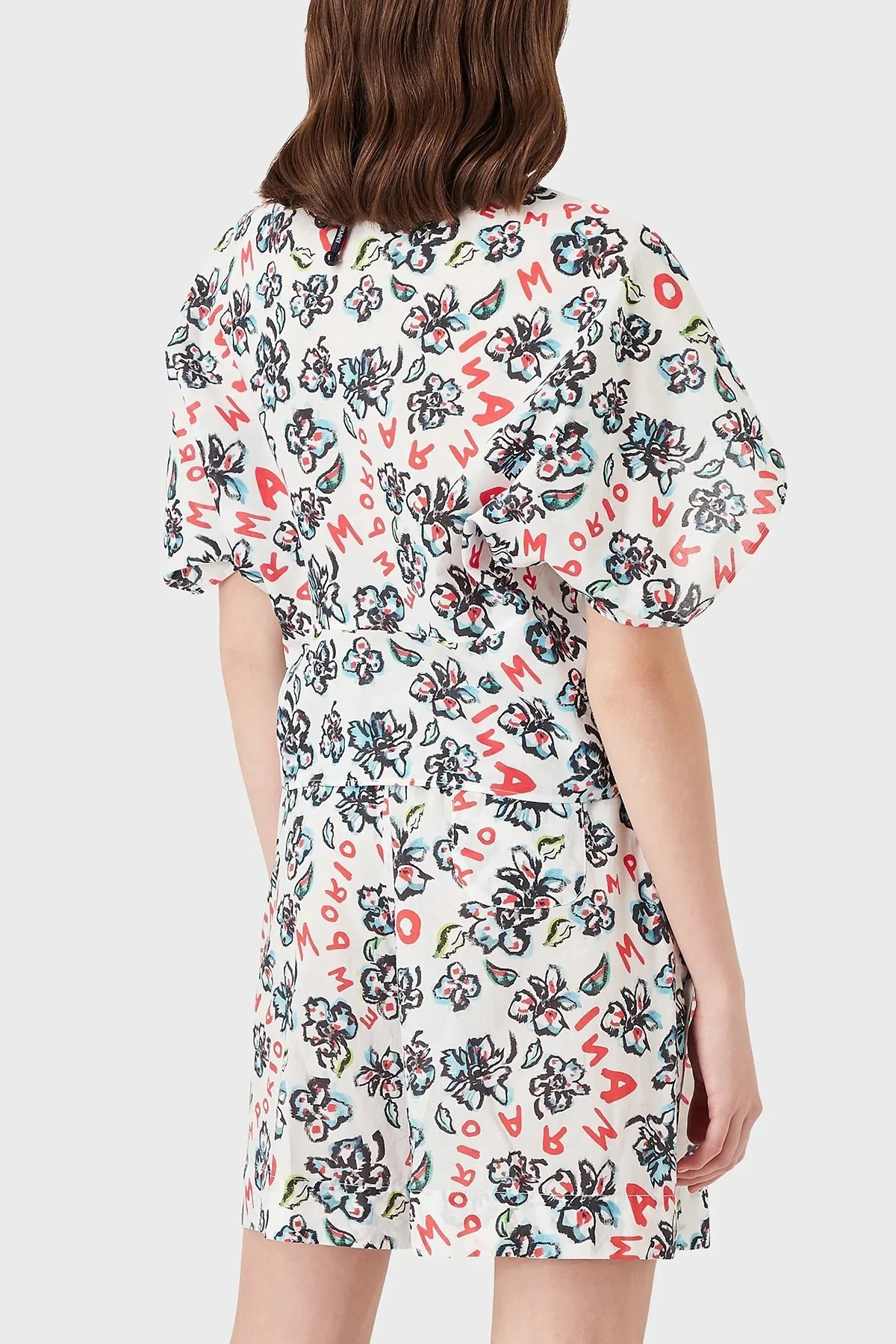 Emporio Armani Çiçek Desenli % 100 Pamuk Bayan Bluz 3L2K67 2ND1Z F133 BEYAZ - 2