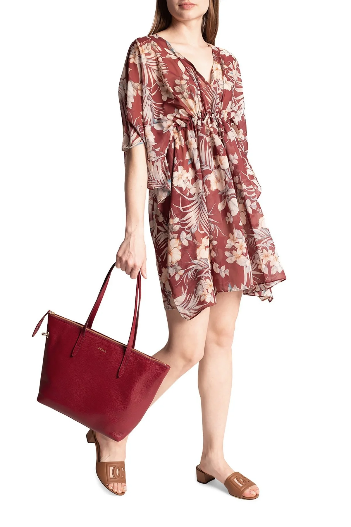 Emporio Armani Çiçek Desenli V Yaka Mini Bayan Elbise S 262663 1P316 03956 BORDO - 2