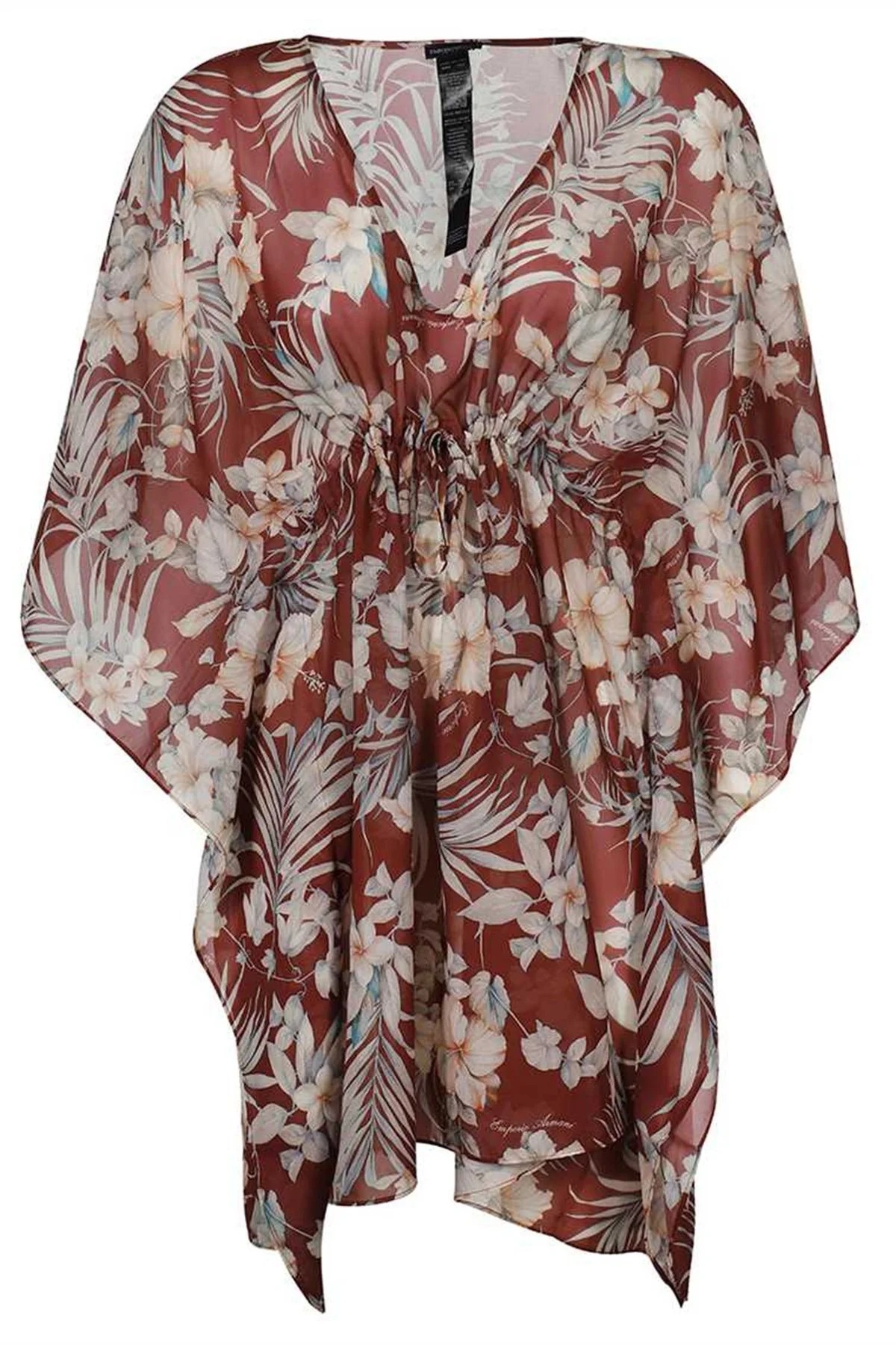 Emporio Armani Çiçek Desenli V Yaka Mini Bayan Elbise S 262663 1P316 03956 BORDO - 4