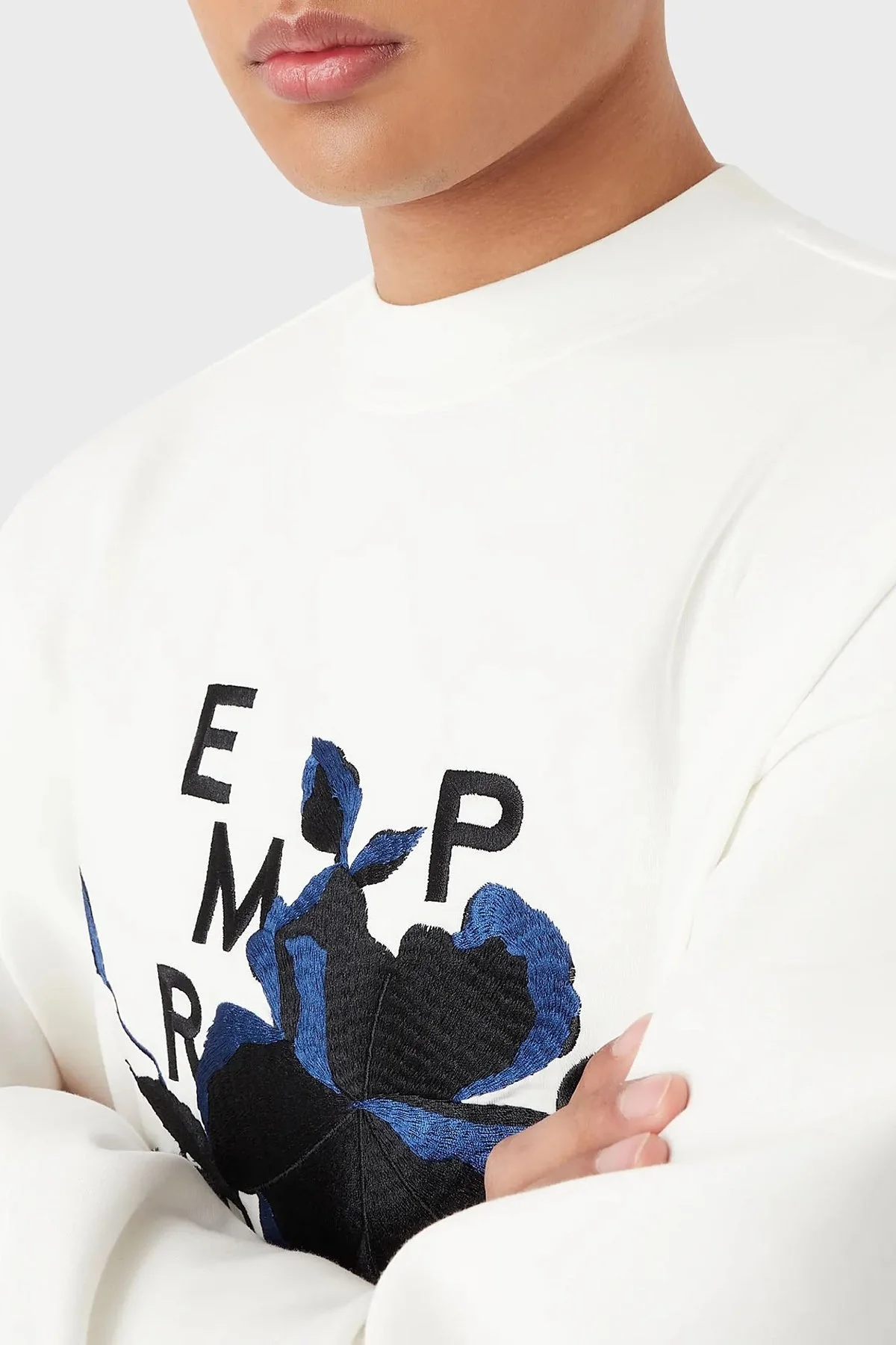 Emporio Armani Çiçek Motifli Bisiklet Yaka Regular Fit Pamuklu Erkek Sweat 3R1MBB 1JHSZ 0101 BEYAZ - 2