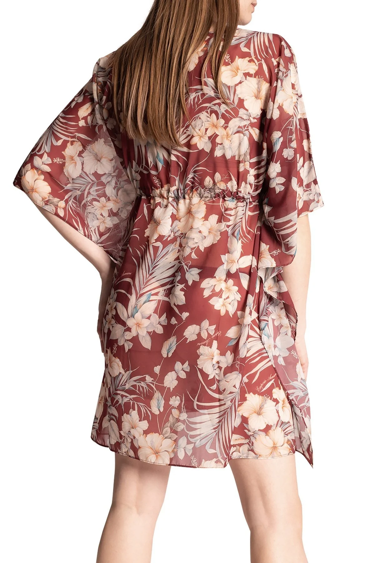 Emporio Armani Çiçekli V Yaka Mini Bayan Elbise 262663 1P316 03956 BORDO - 3