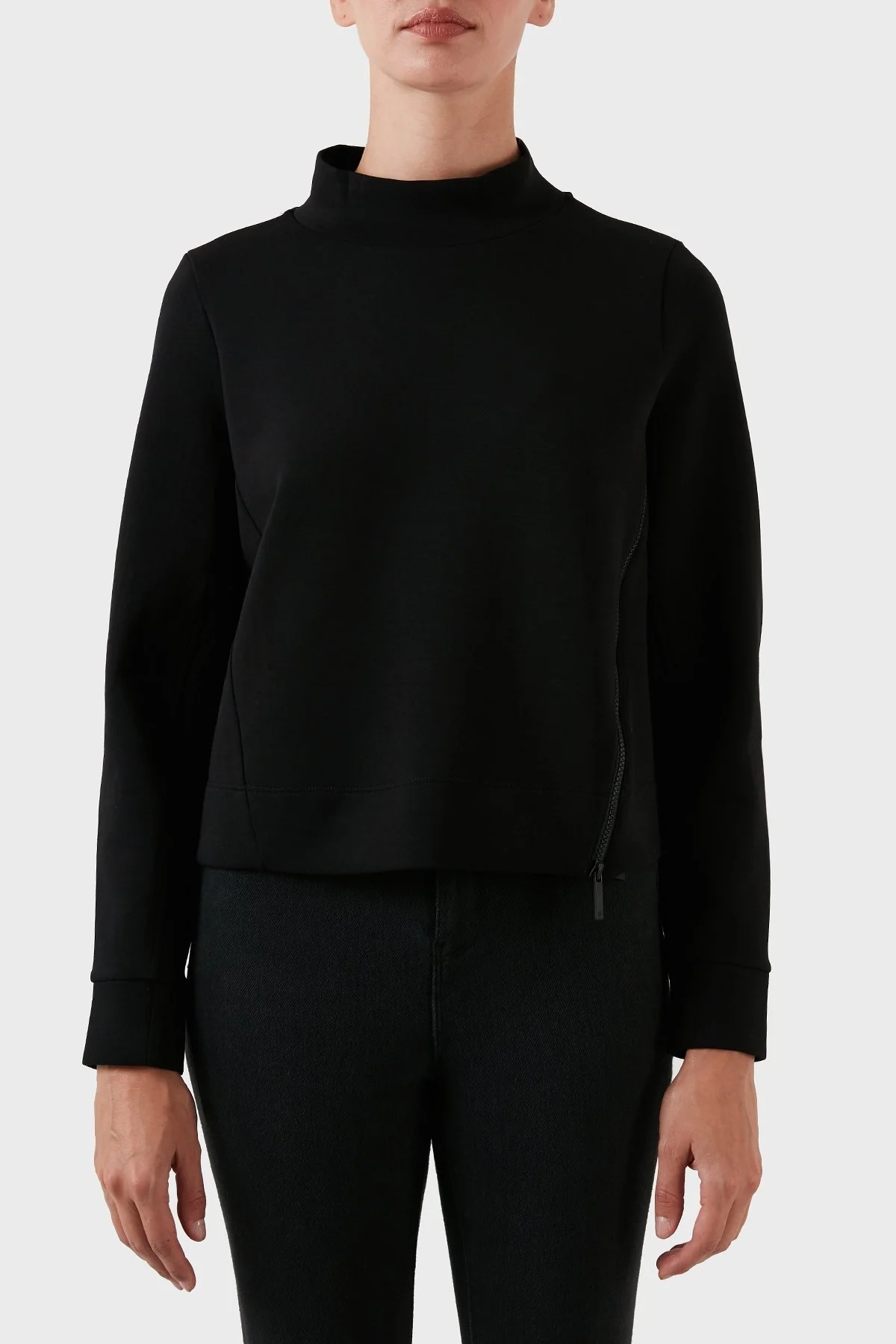 Emporio Armani Çift Jarseden Çapraz Fermuarlı Balıkçı Yaka Bayan Sweat 6R2M6D 1JHSZ 0999 SİYAH - 1