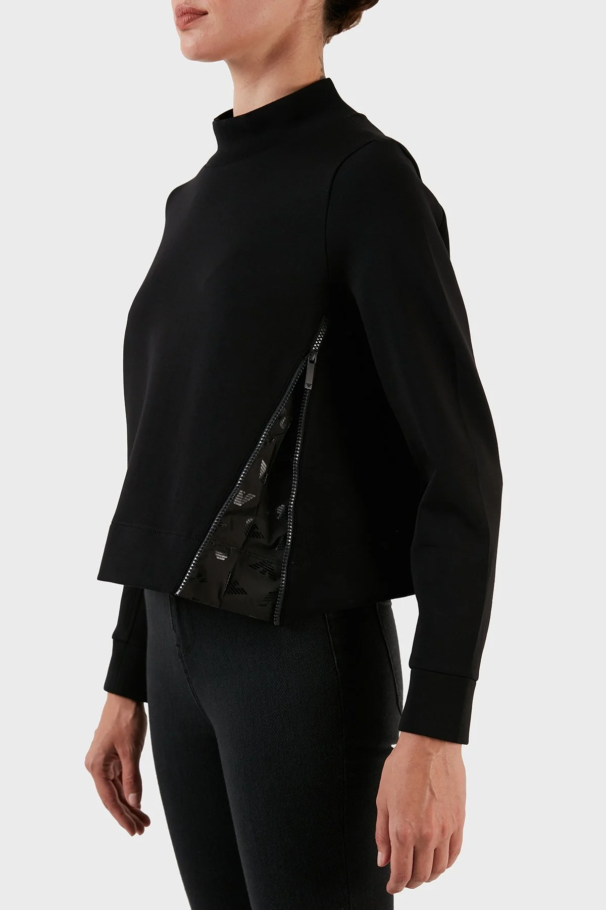 Emporio Armani Çift Jarseden Çapraz Fermuarlı Balıkçı Yaka Bayan Sweat 6R2M6D 1JHSZ 0999 SİYAH - 5