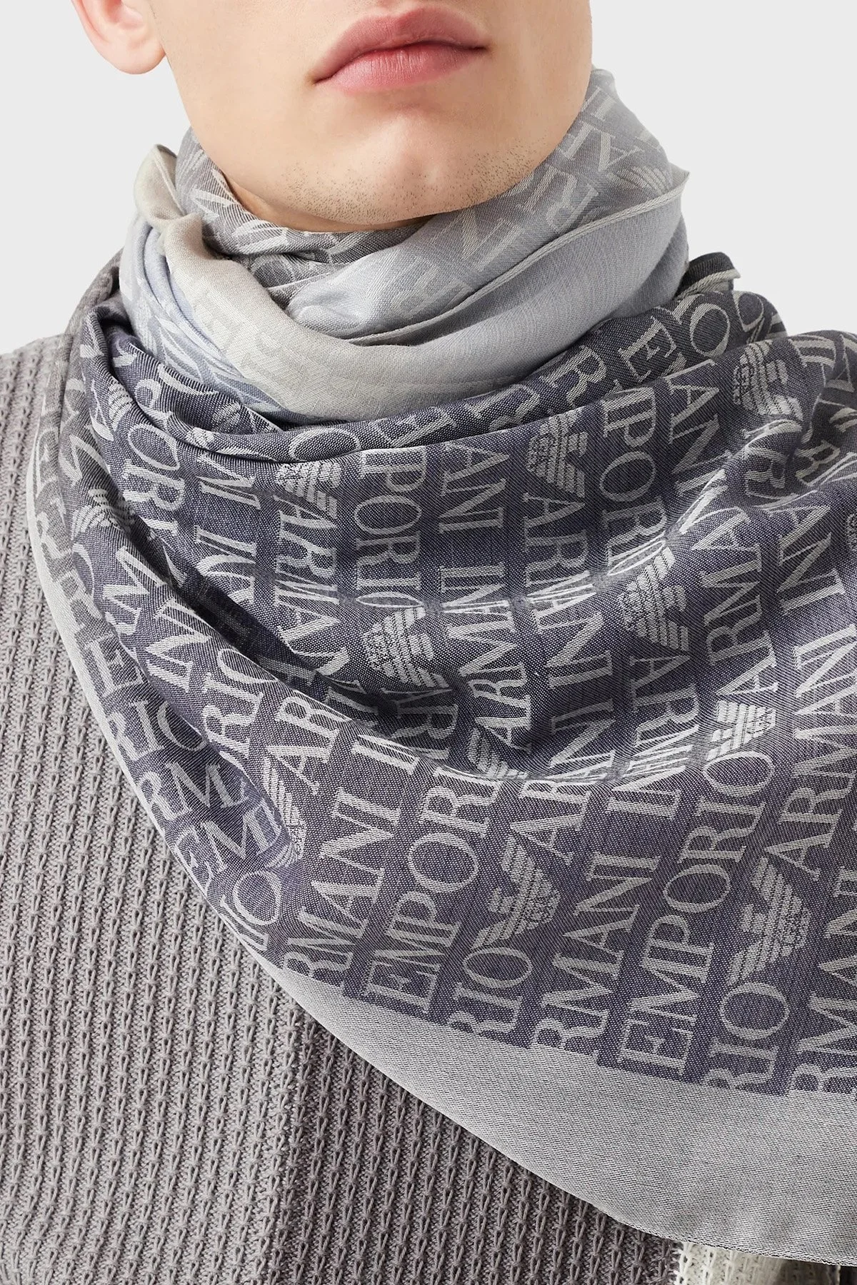 Emporio Armani Çift Taraflı 70x190 cm Unisex Şal 625220 2R302 00035 GRİ-LACİVERT - 2