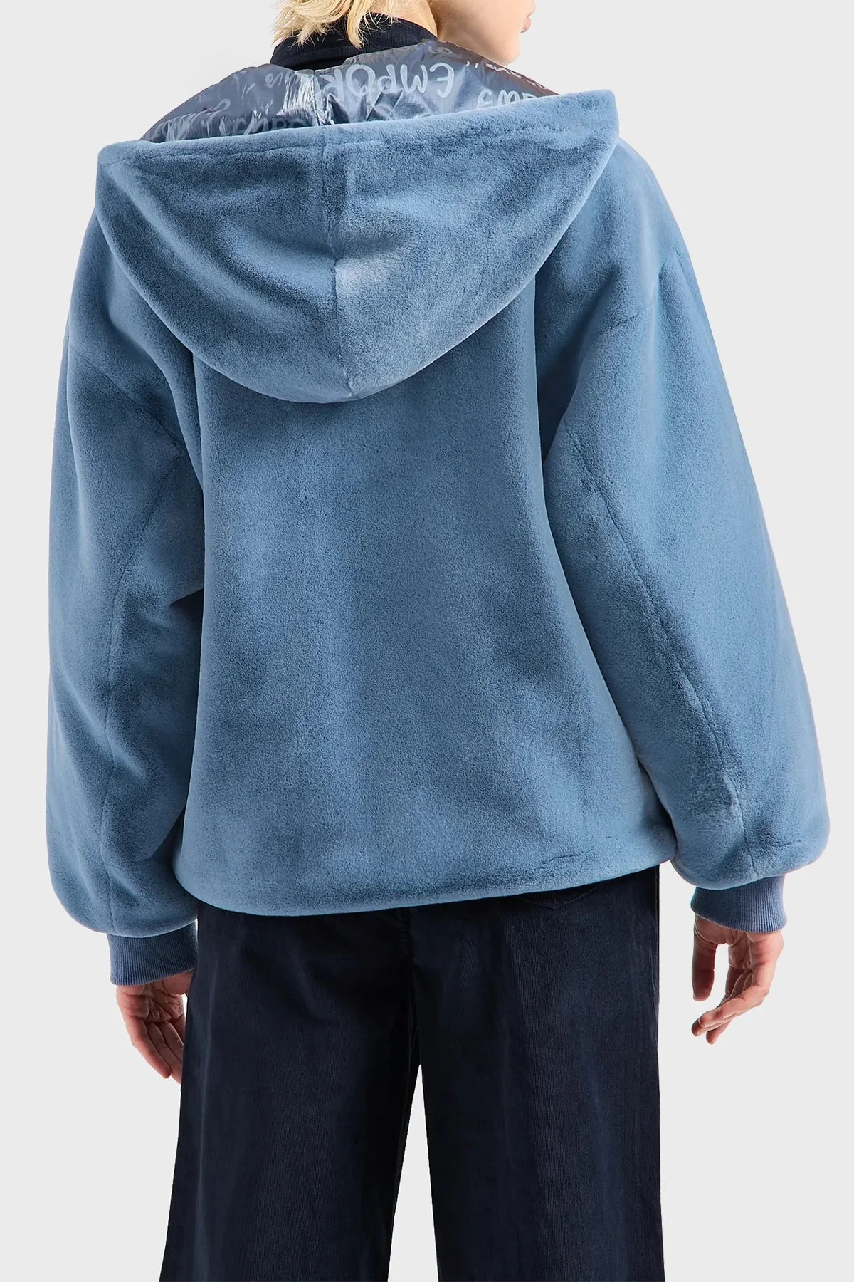 Emporio Armani Çift Taraflı Kapüşonlu Relaxed Fit Bomber Bayan Ceket H4NB1D E9917 017 MAVİ - 3