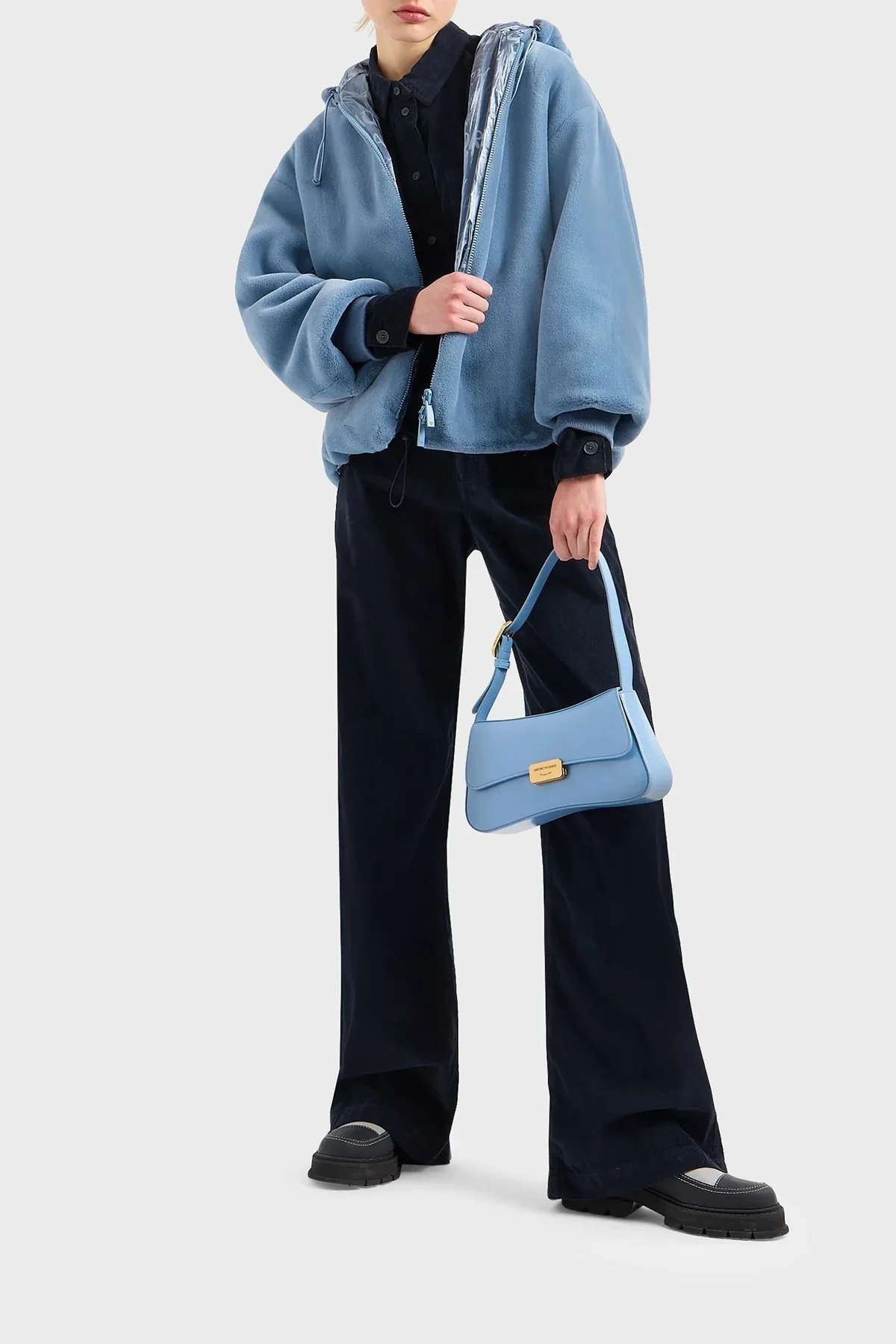 Emporio Armani Çift Taraflı Kapüşonlu Relaxed Fit Bomber Bayan Ceket H4NB1D E9917 017 MAVİ - 4